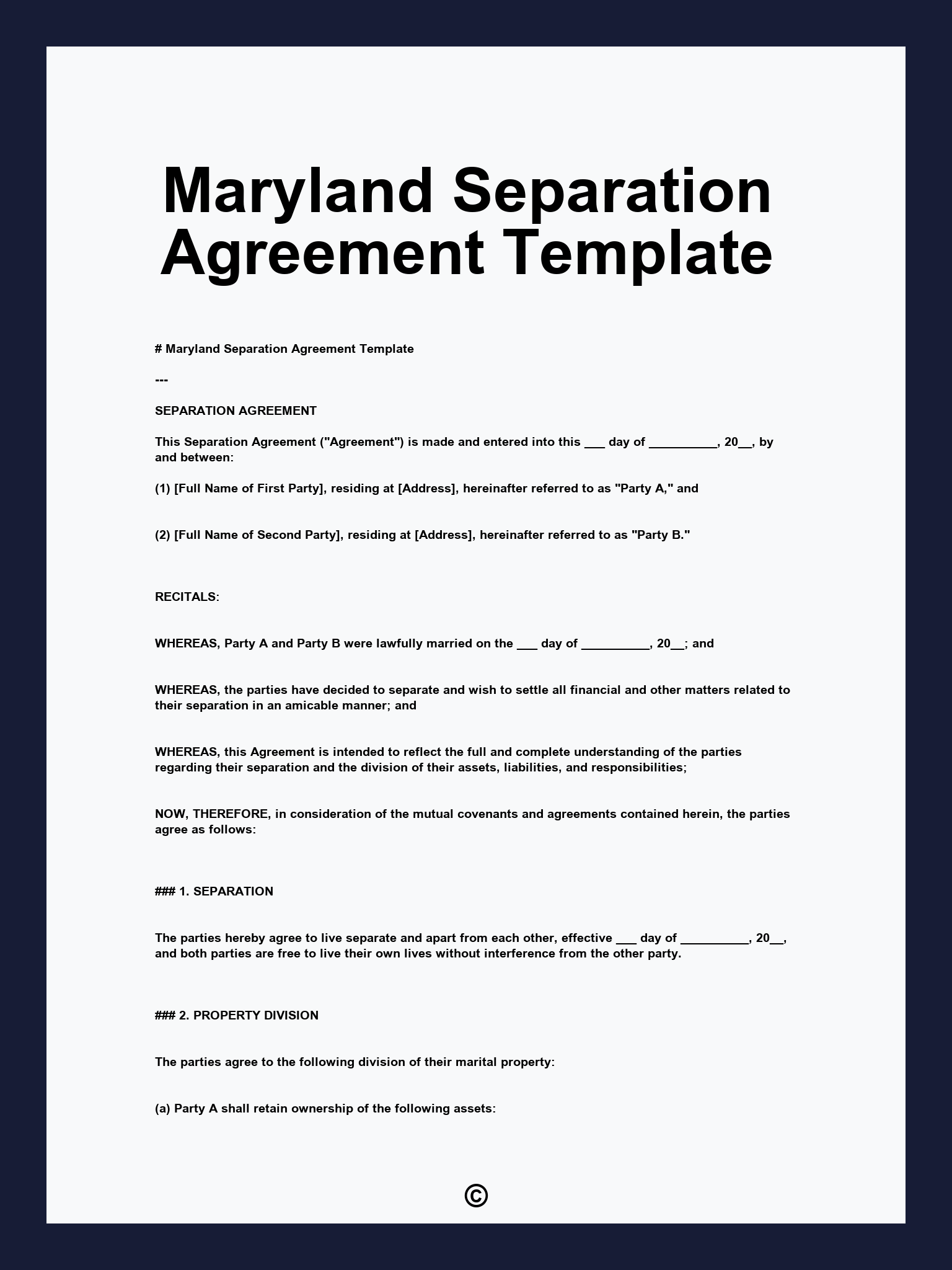 Maryland Separation Agreement Template