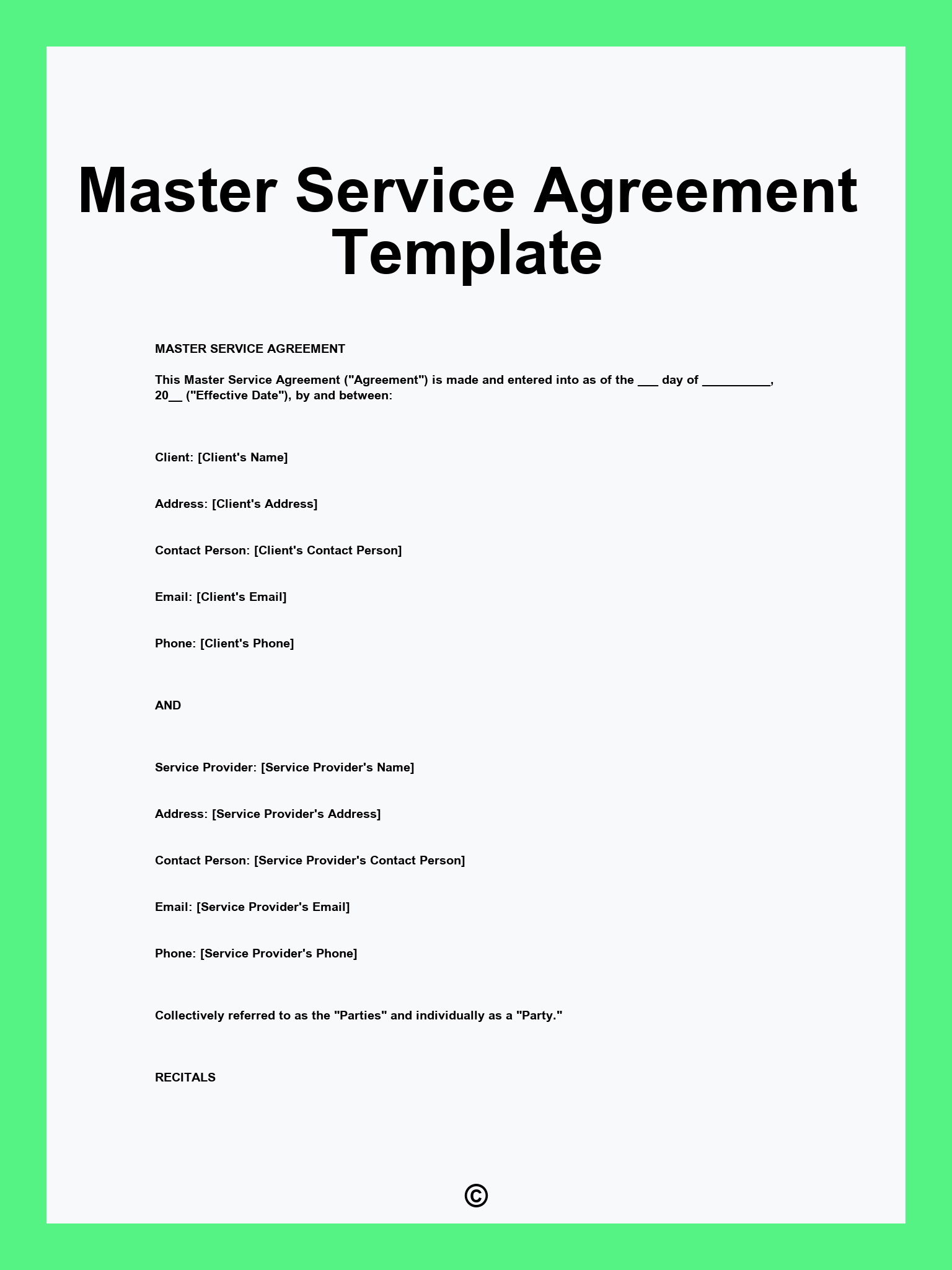 Master Service Agreement Template