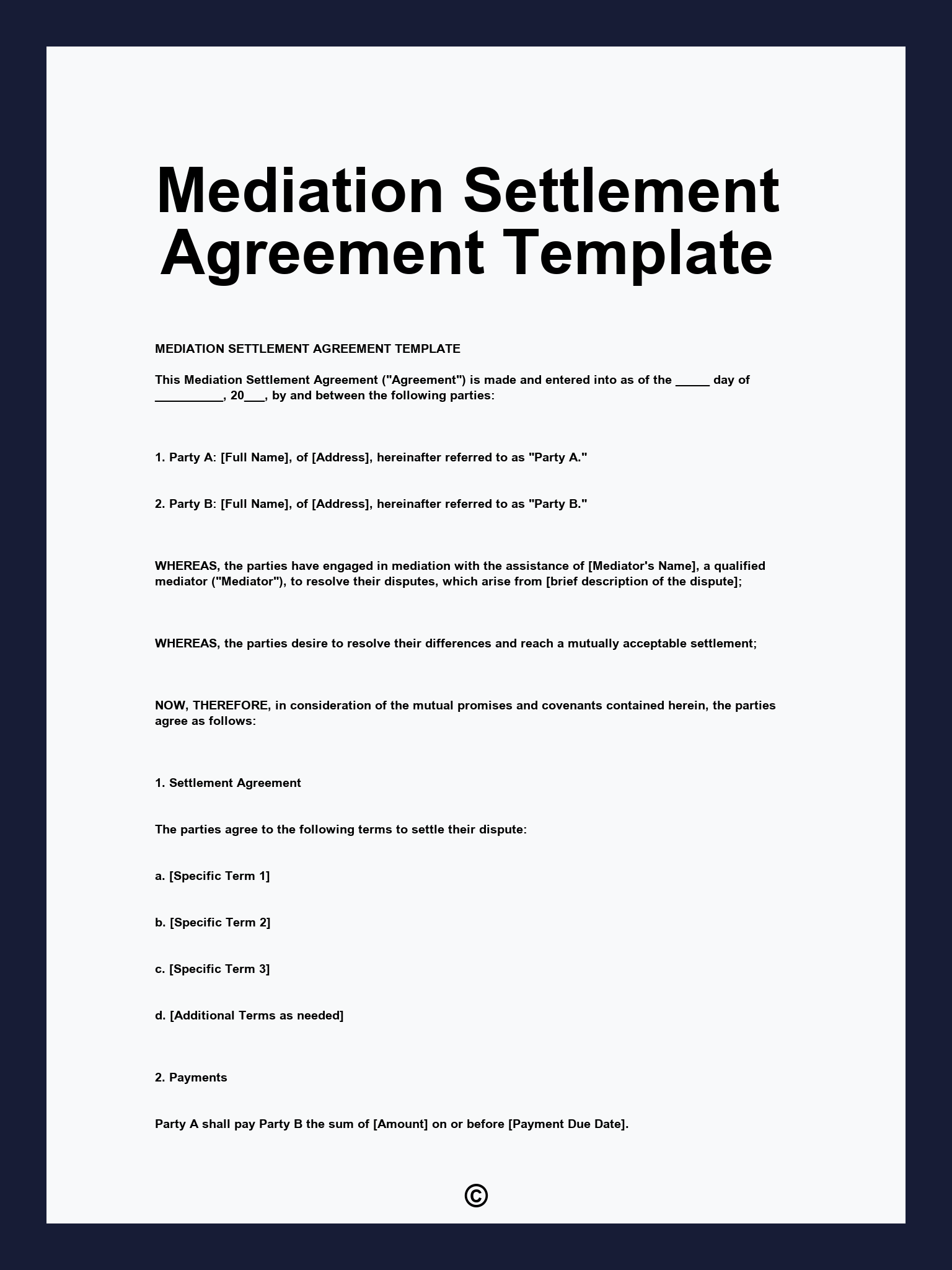 Mediation Settlement Agreement Template