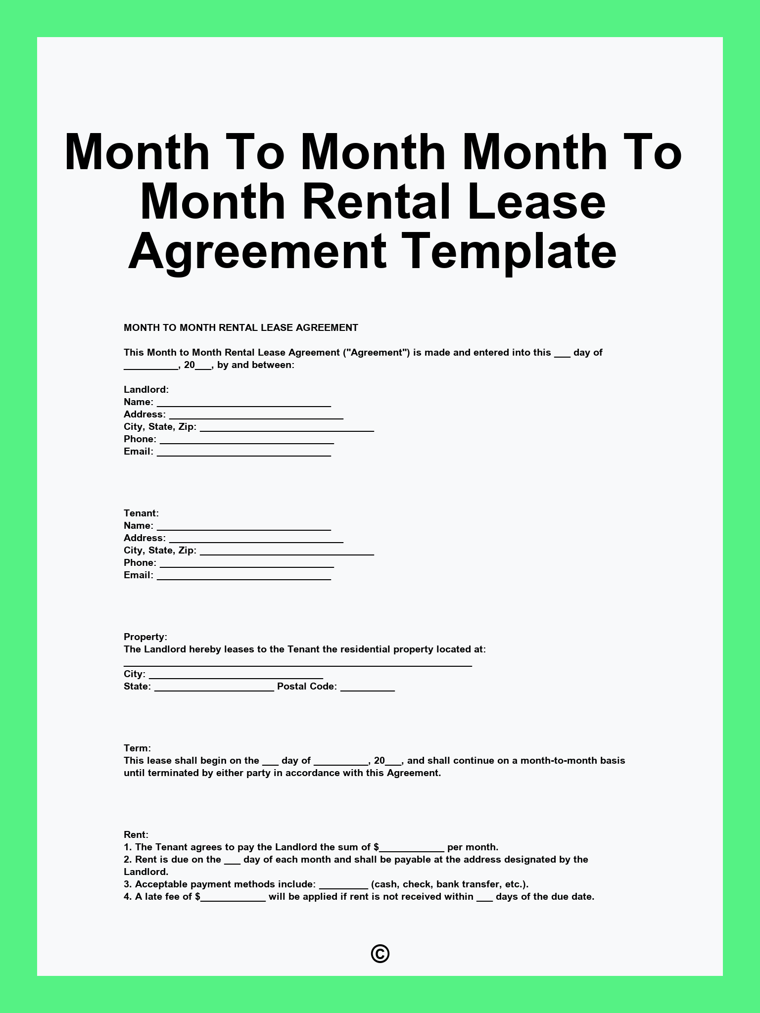 Month To Month Month To Month Rental Lease Agreement Template
