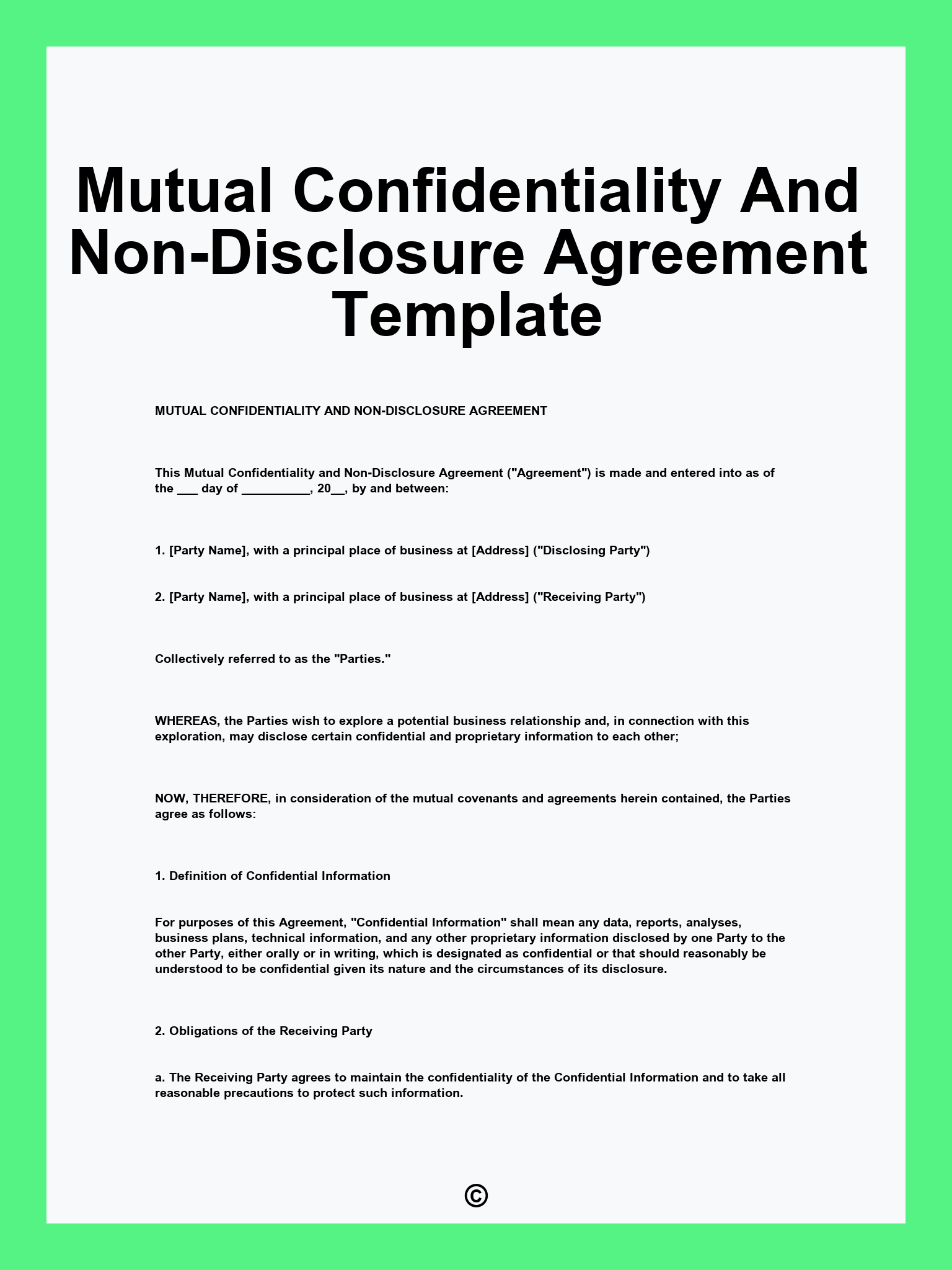 Mutual Confidentiality And Non-Disclosure Agreement Template