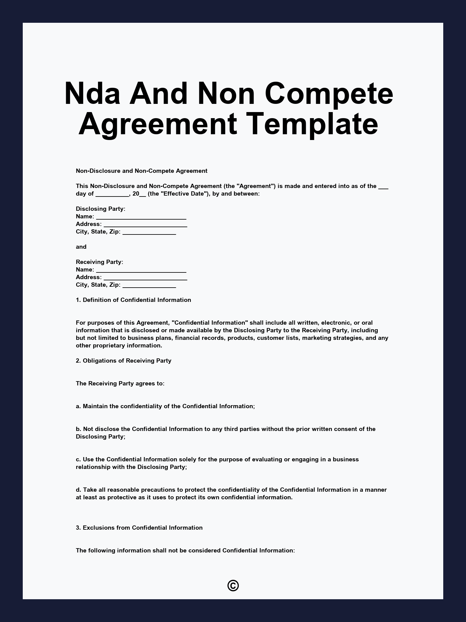 Nda And Non Compete Agreement Template