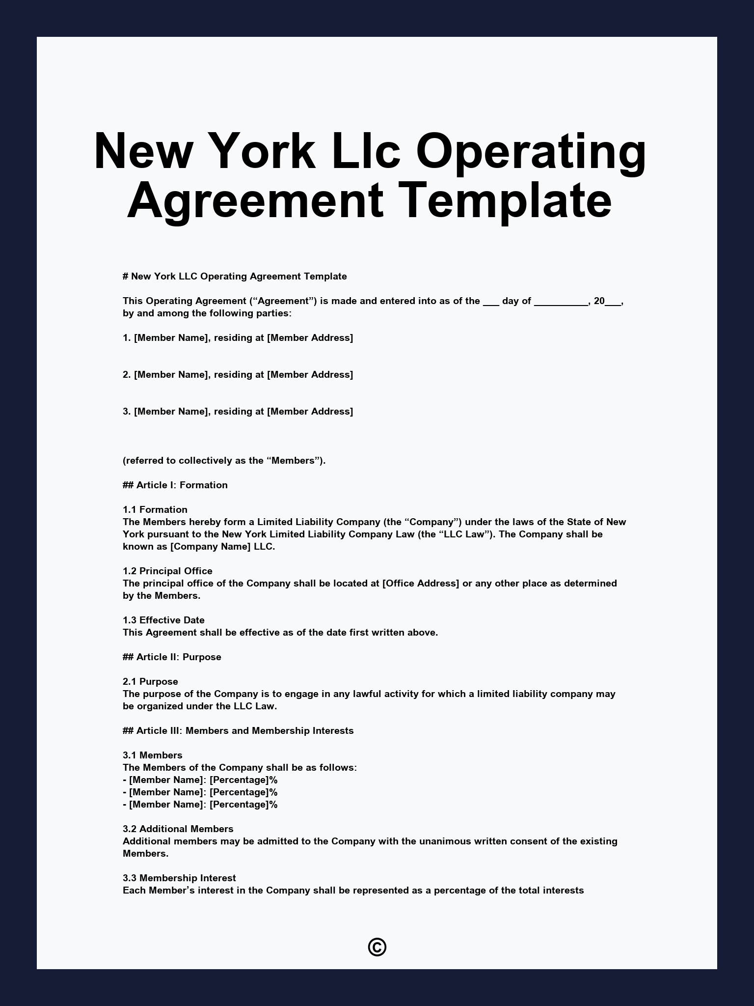 New York Llc Operating Agreement Template