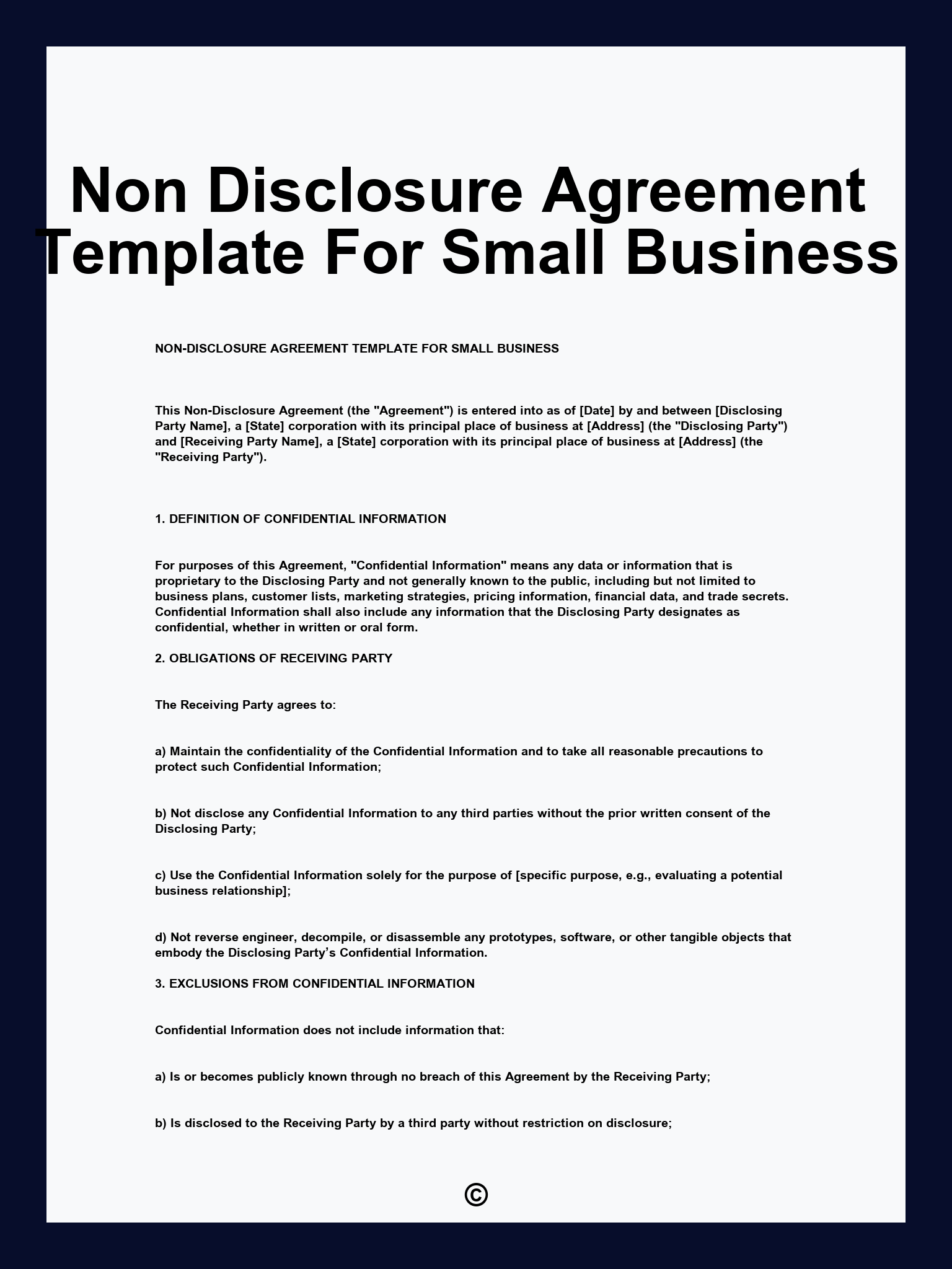 Non Disclosure Agreement Template For Small Business
