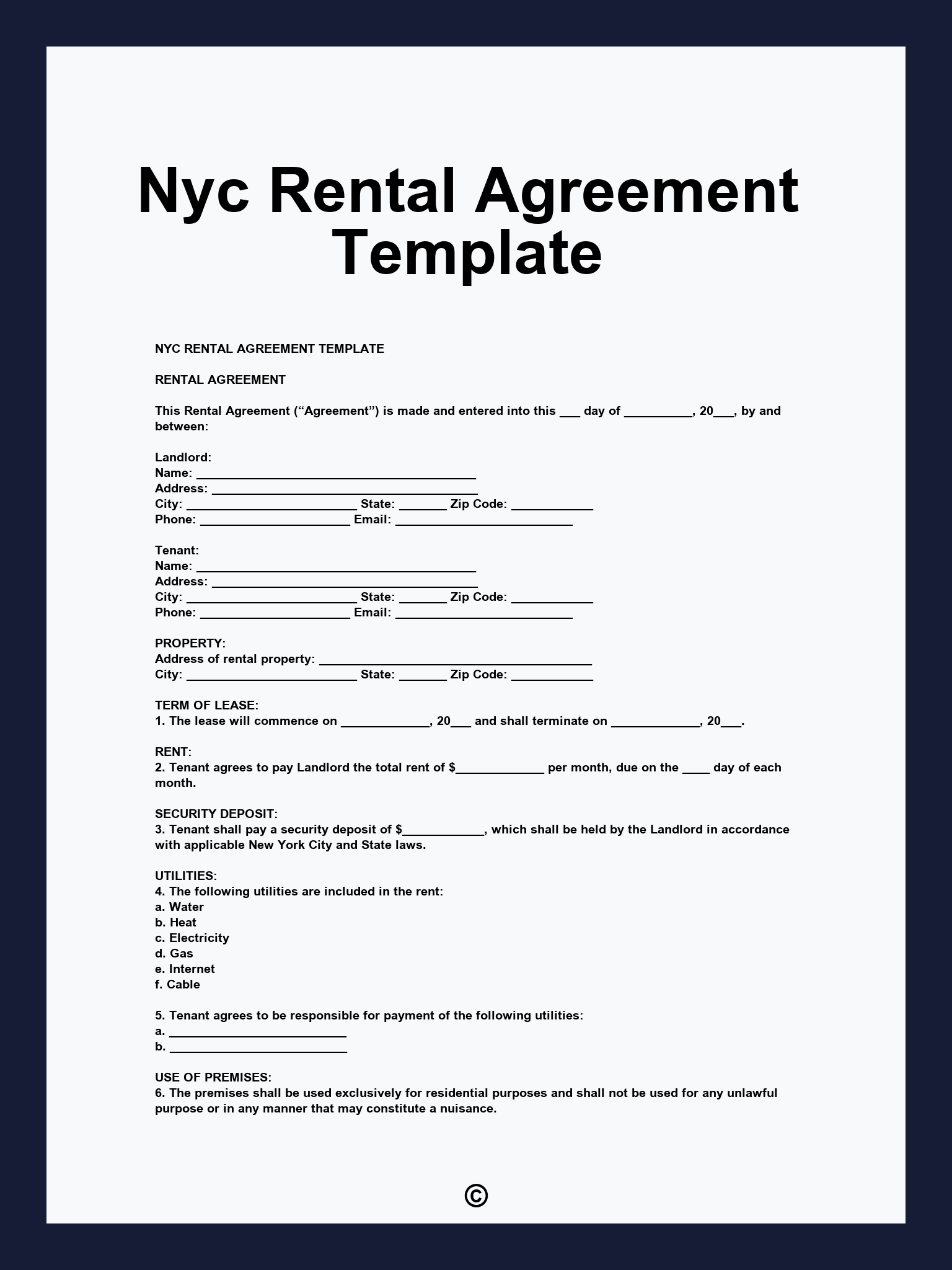 Nyc Rental Agreement Template