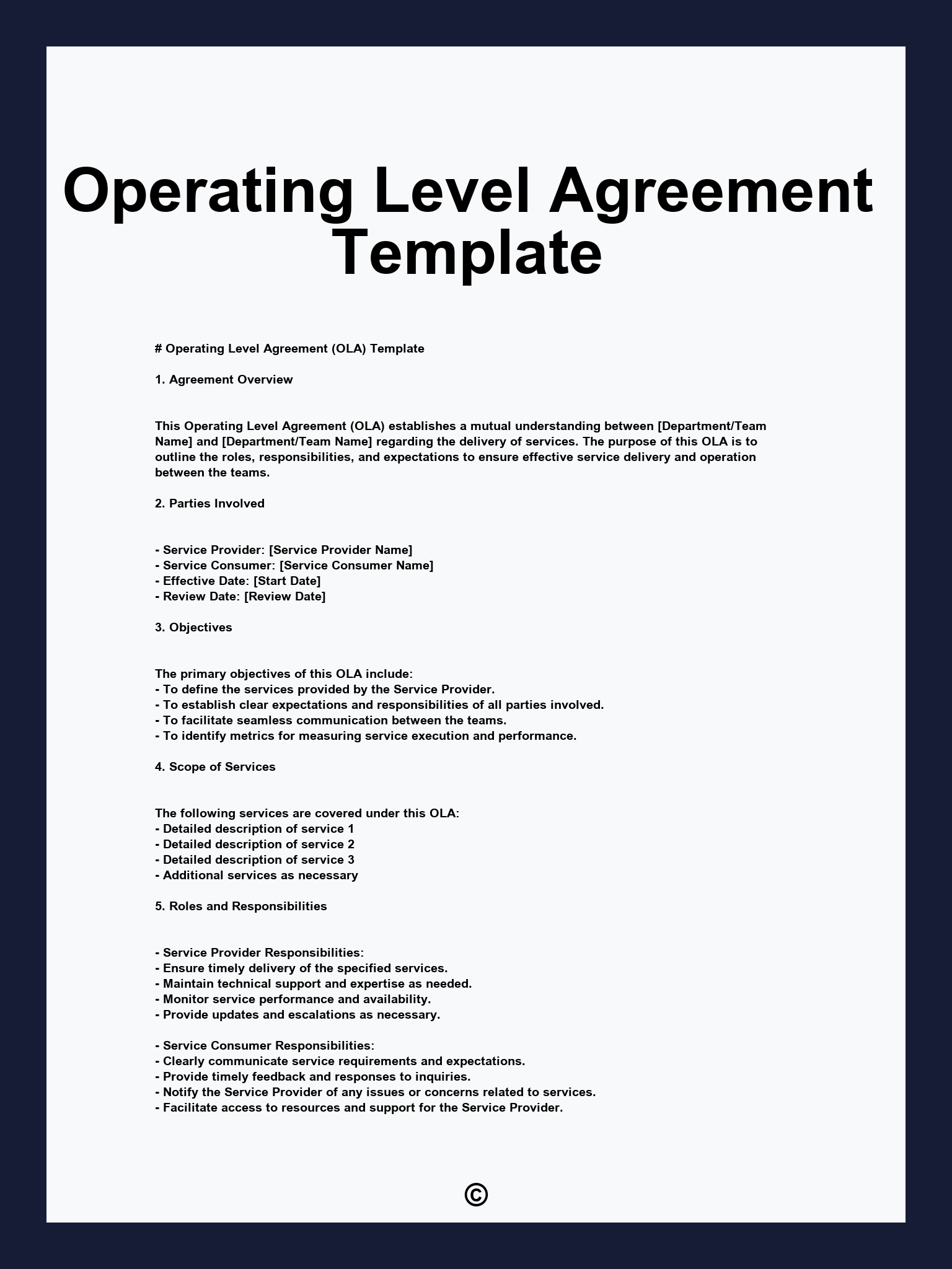 Operating Level Agreement Template
