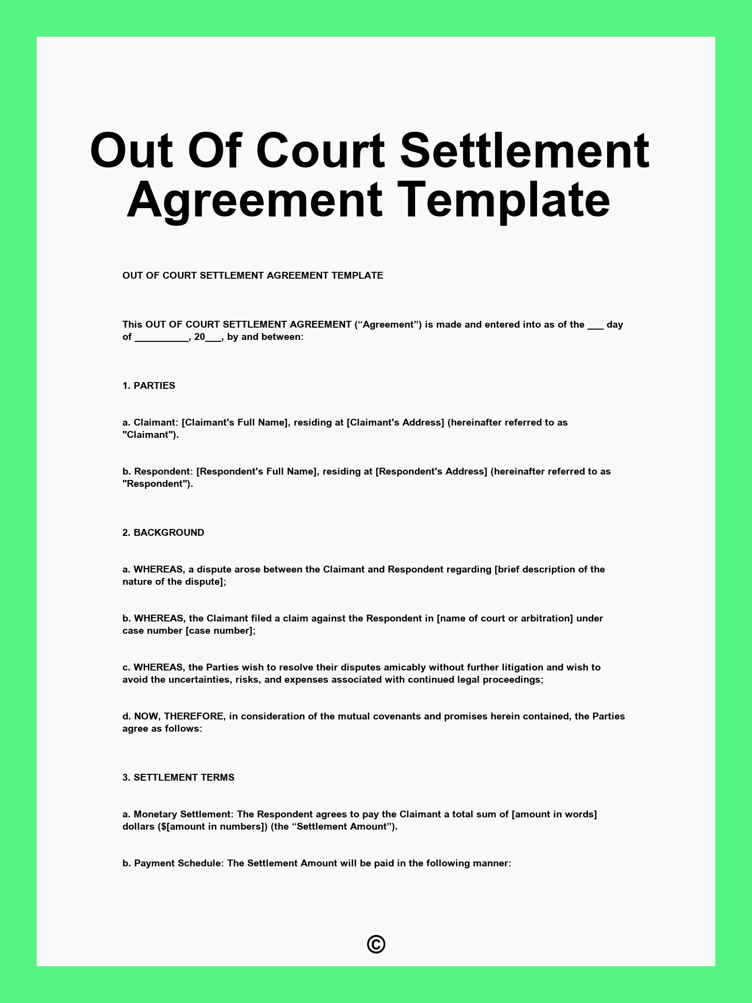 Out Of Court Settlement Agreement Template
