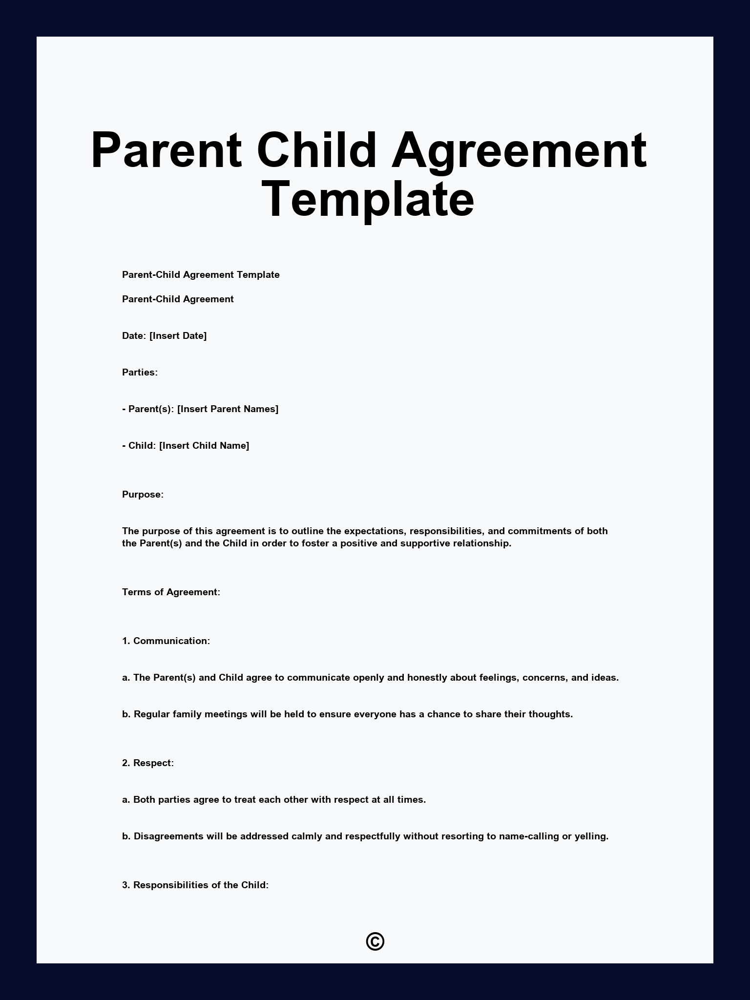 Parent Child Agreement Template
