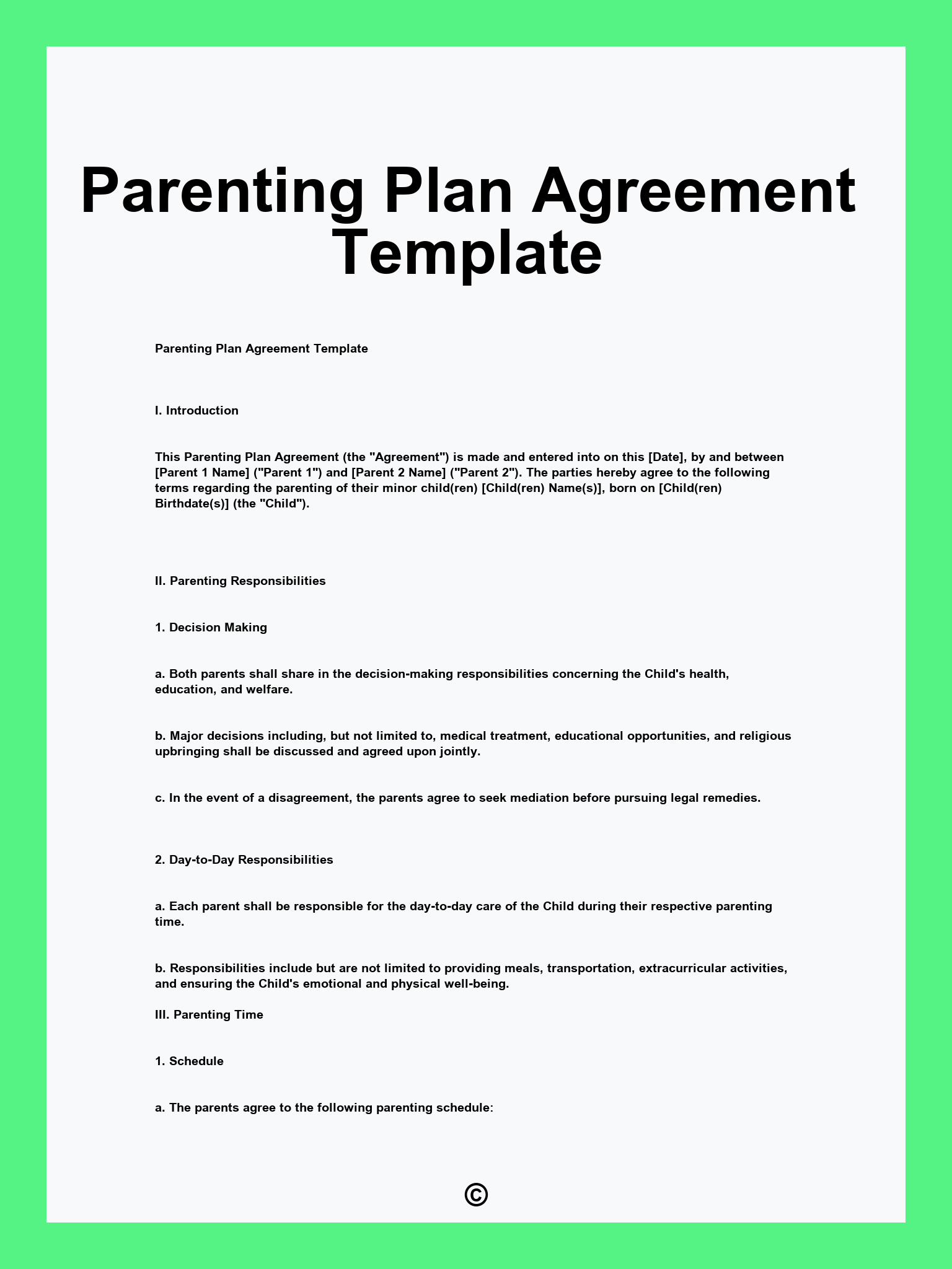 Parenting Plan Agreement Template