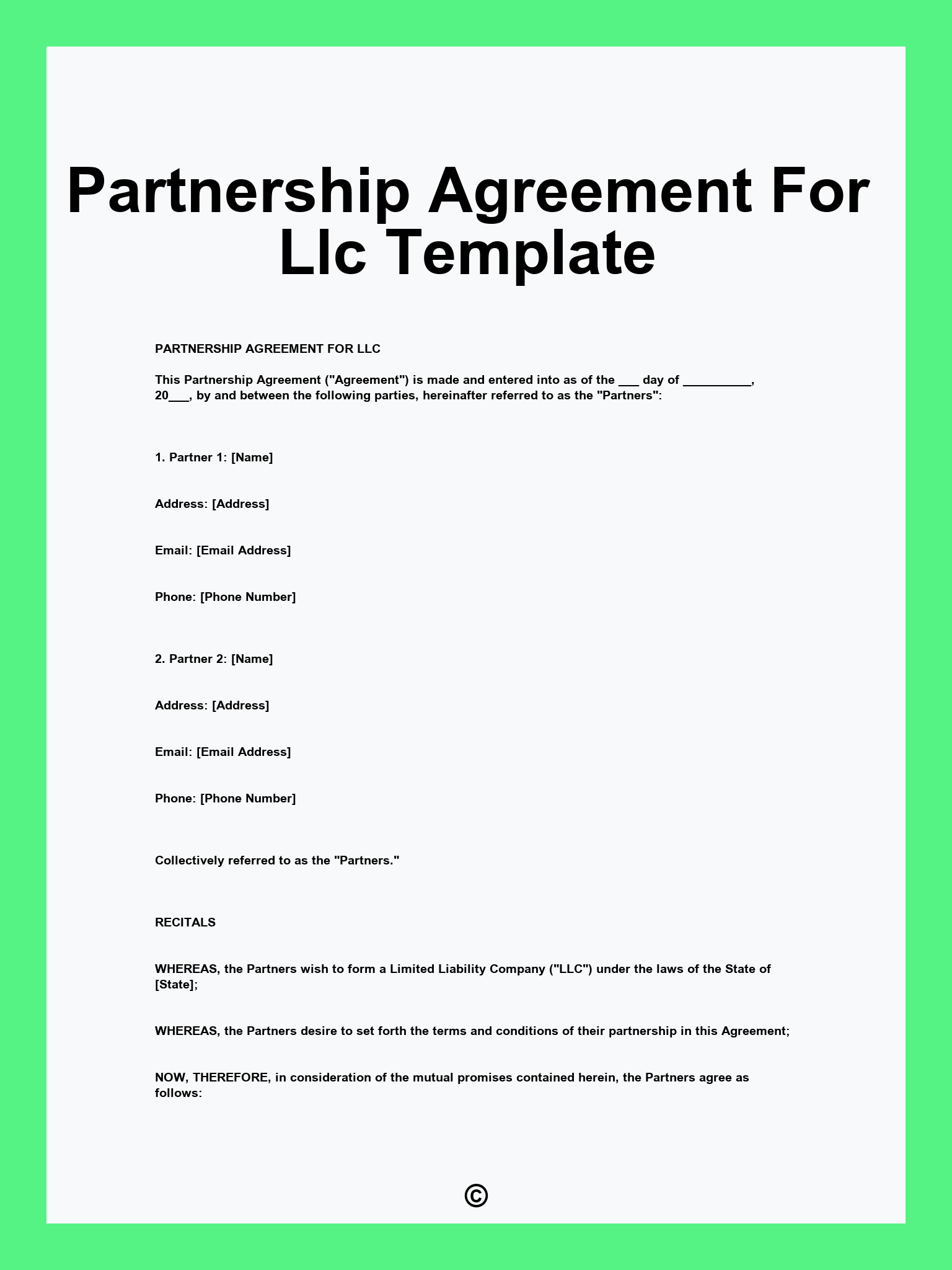 Partnership Agreement For Llc Template