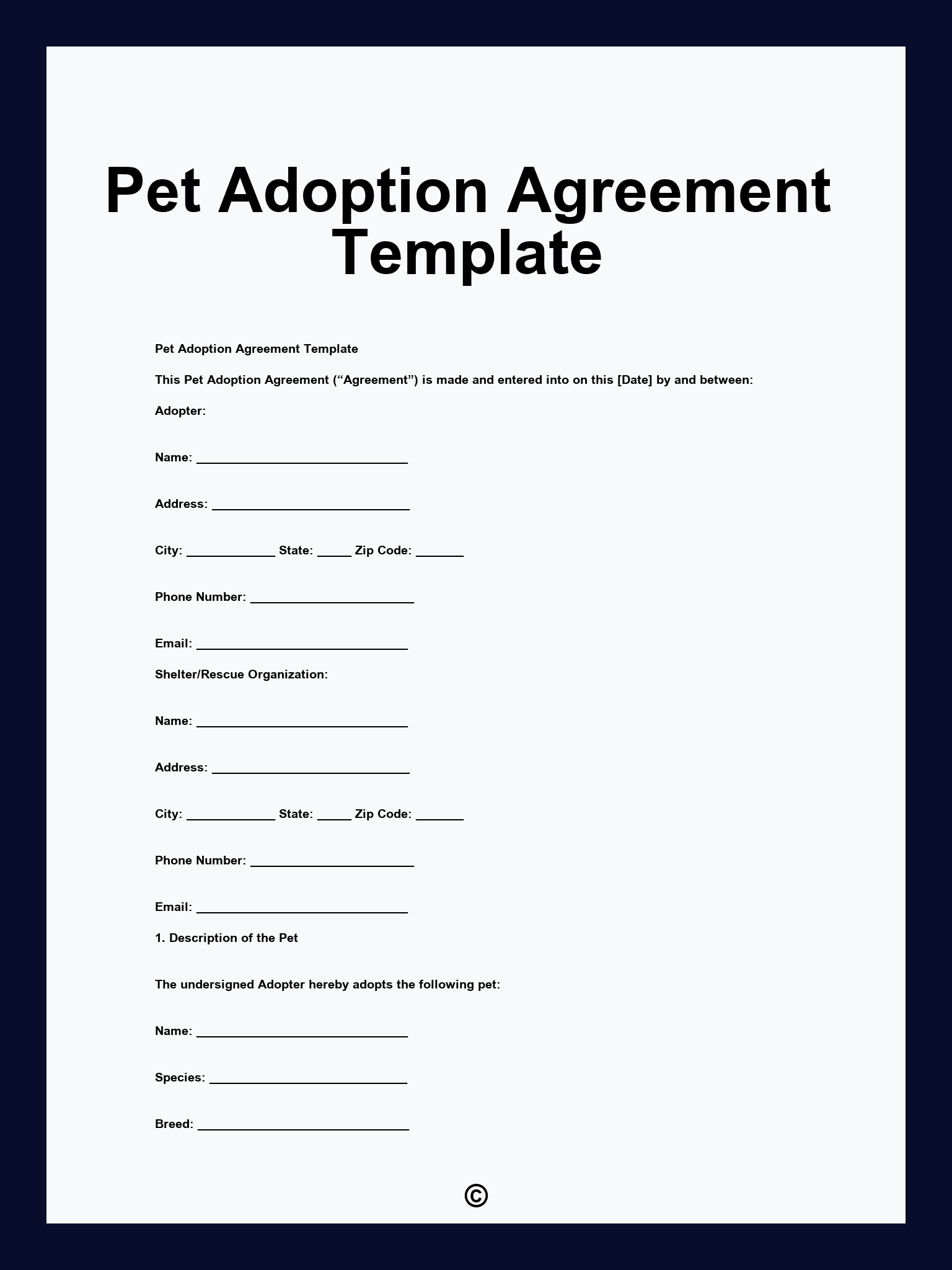 Pet Adoption Agreement Template