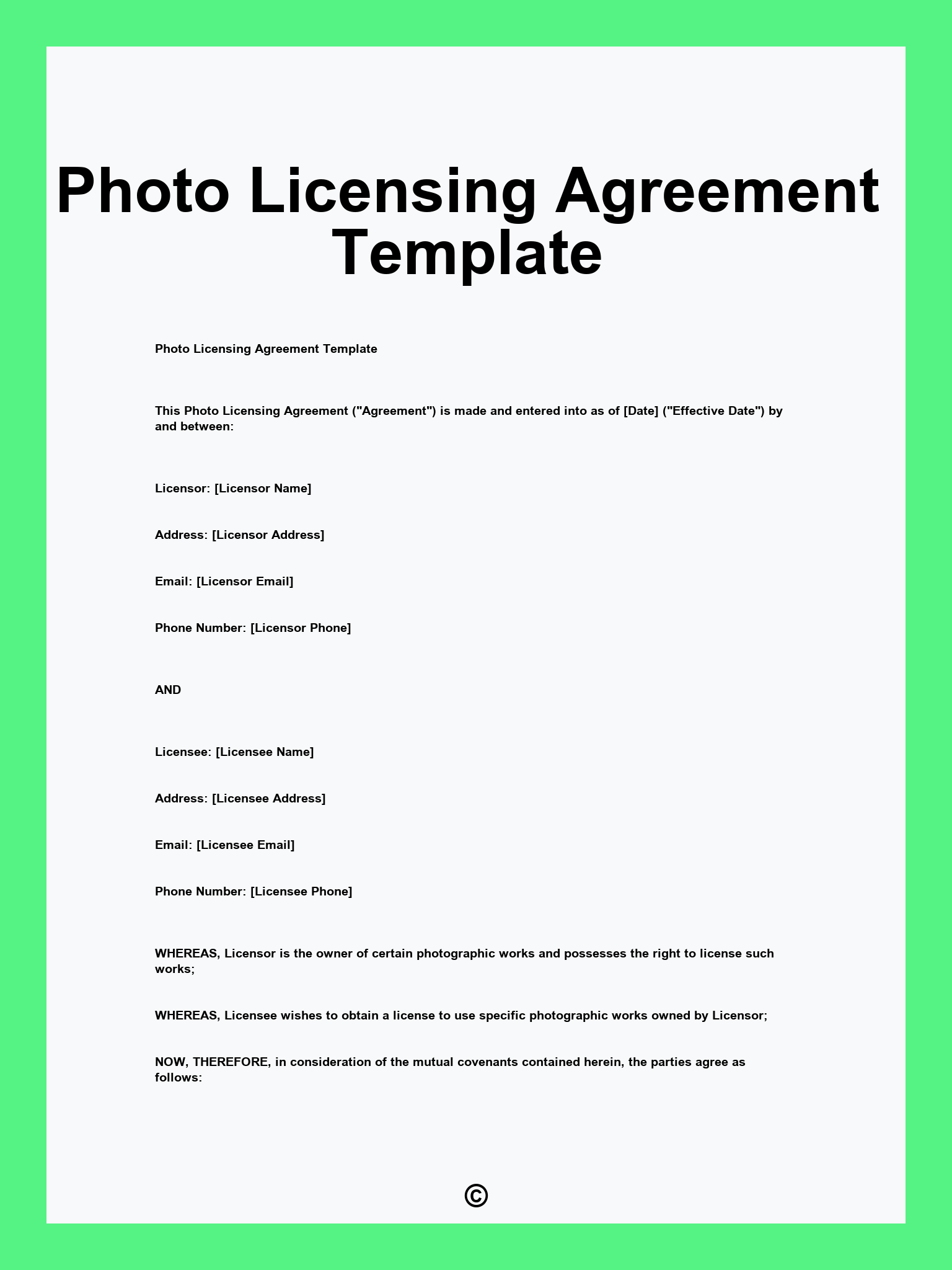 Photo Licensing Agreement Template