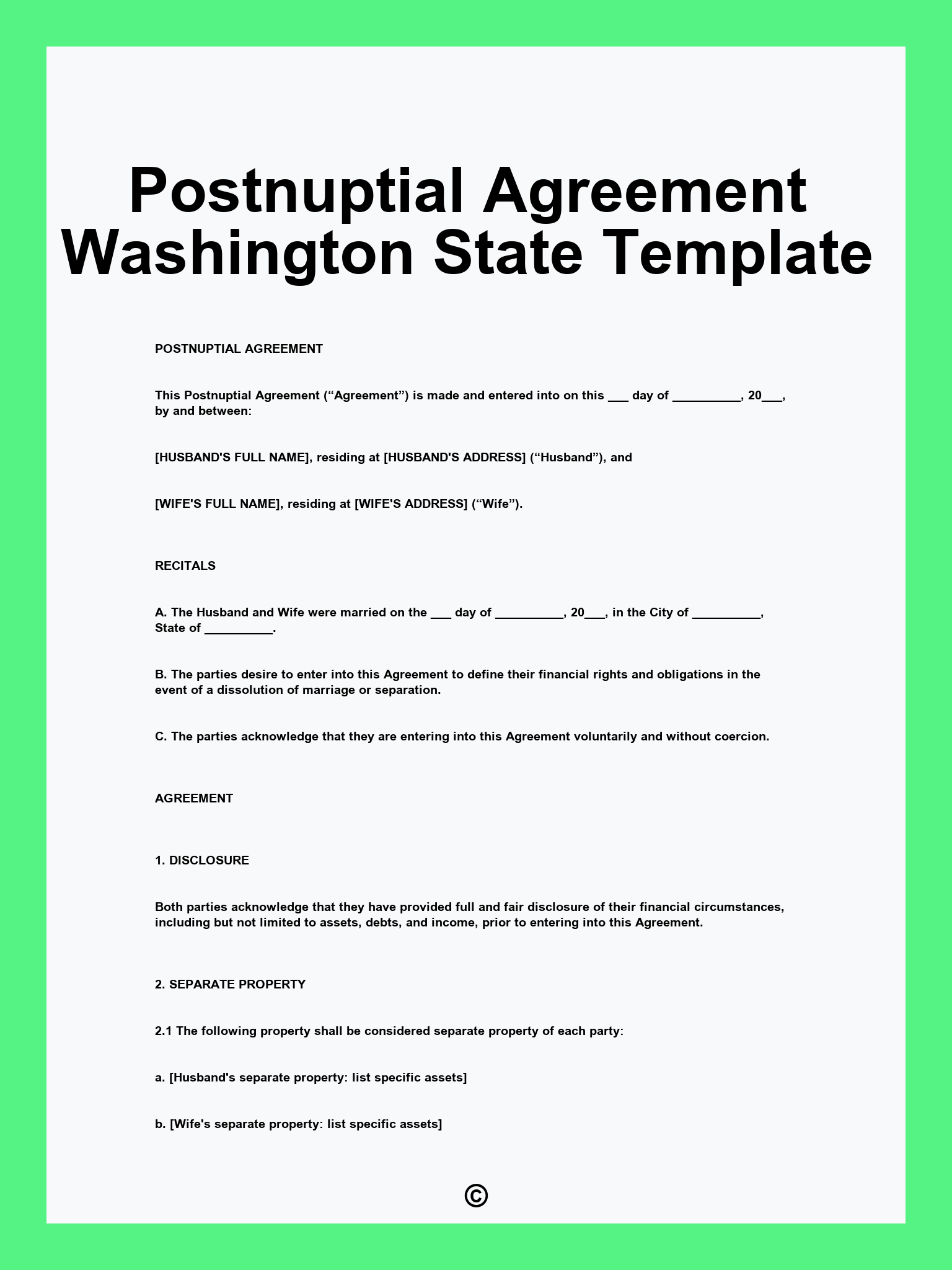 Postnuptial Agreement Washington State Template