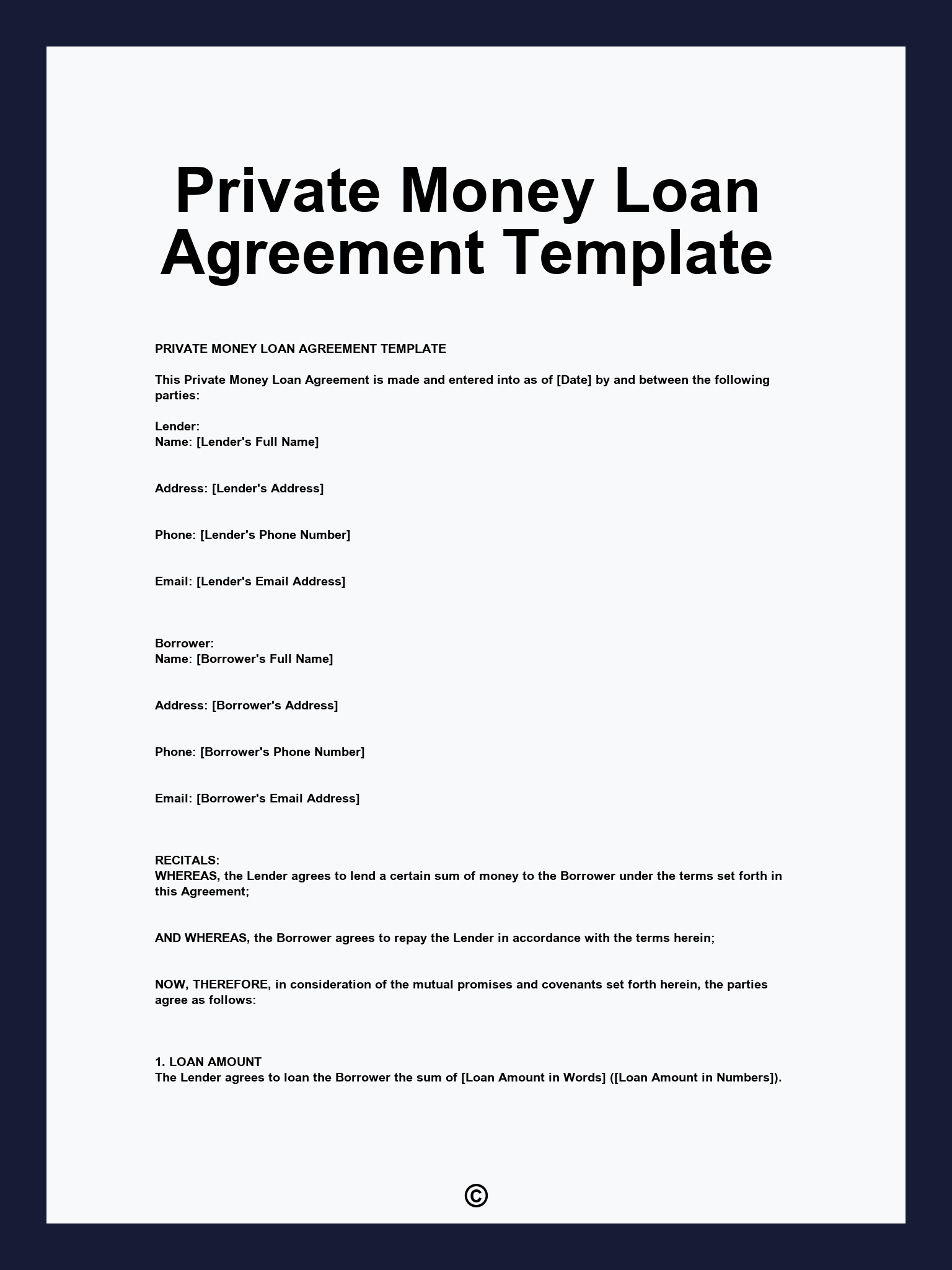 Private Money Loan Agreement Template