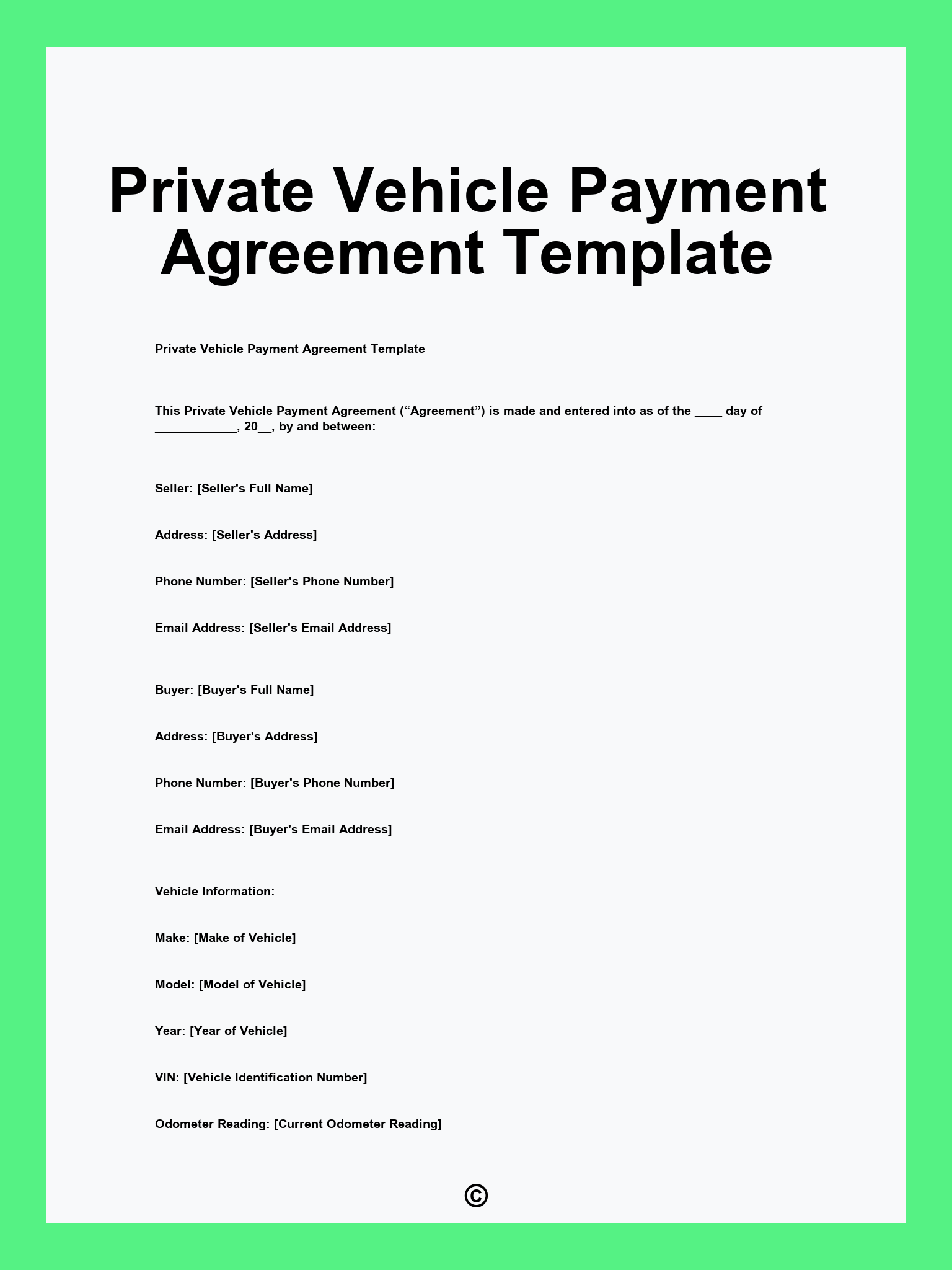 Private Vehicle Payment Agreement Template