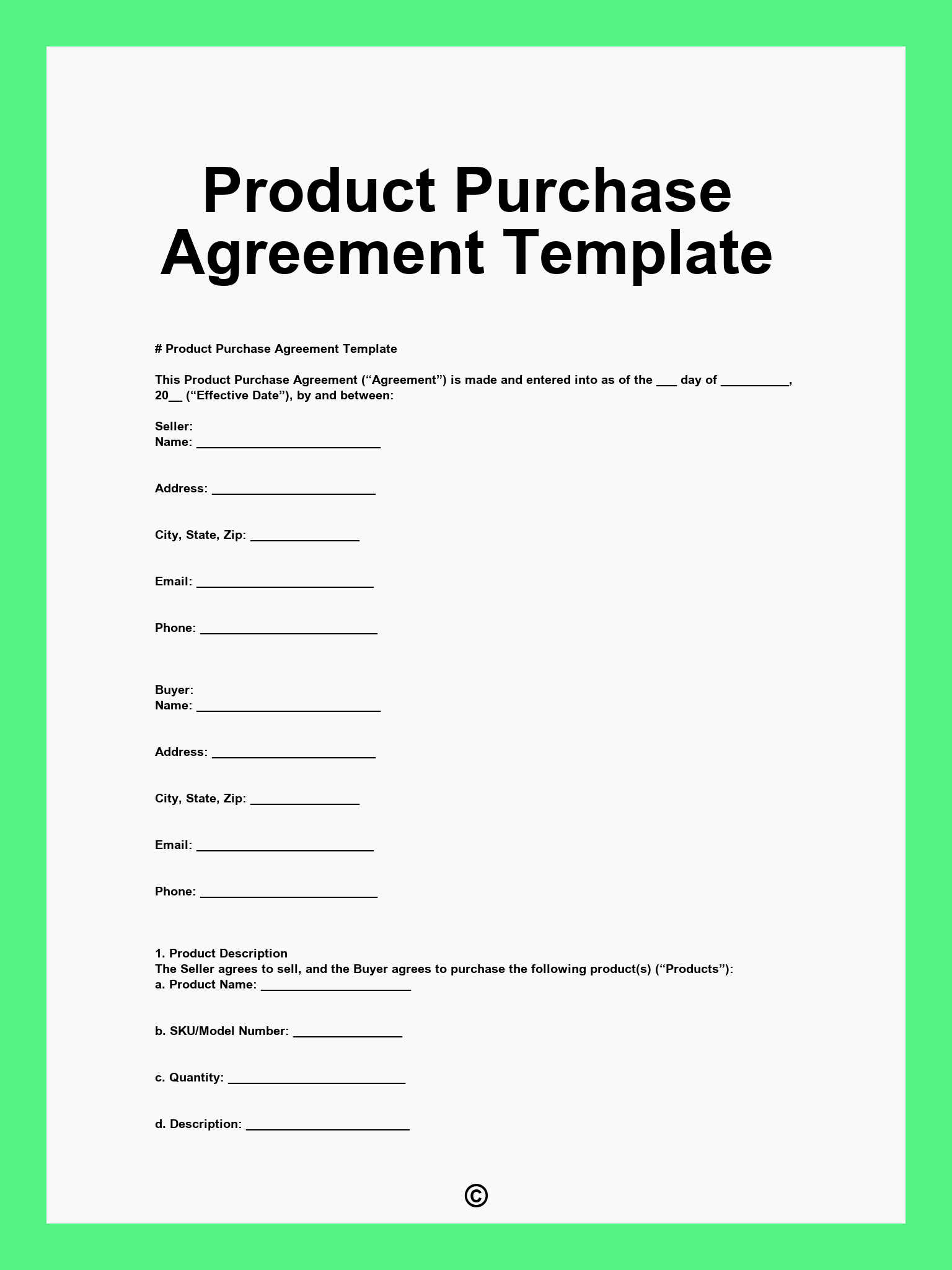Product Purchase Agreement Template