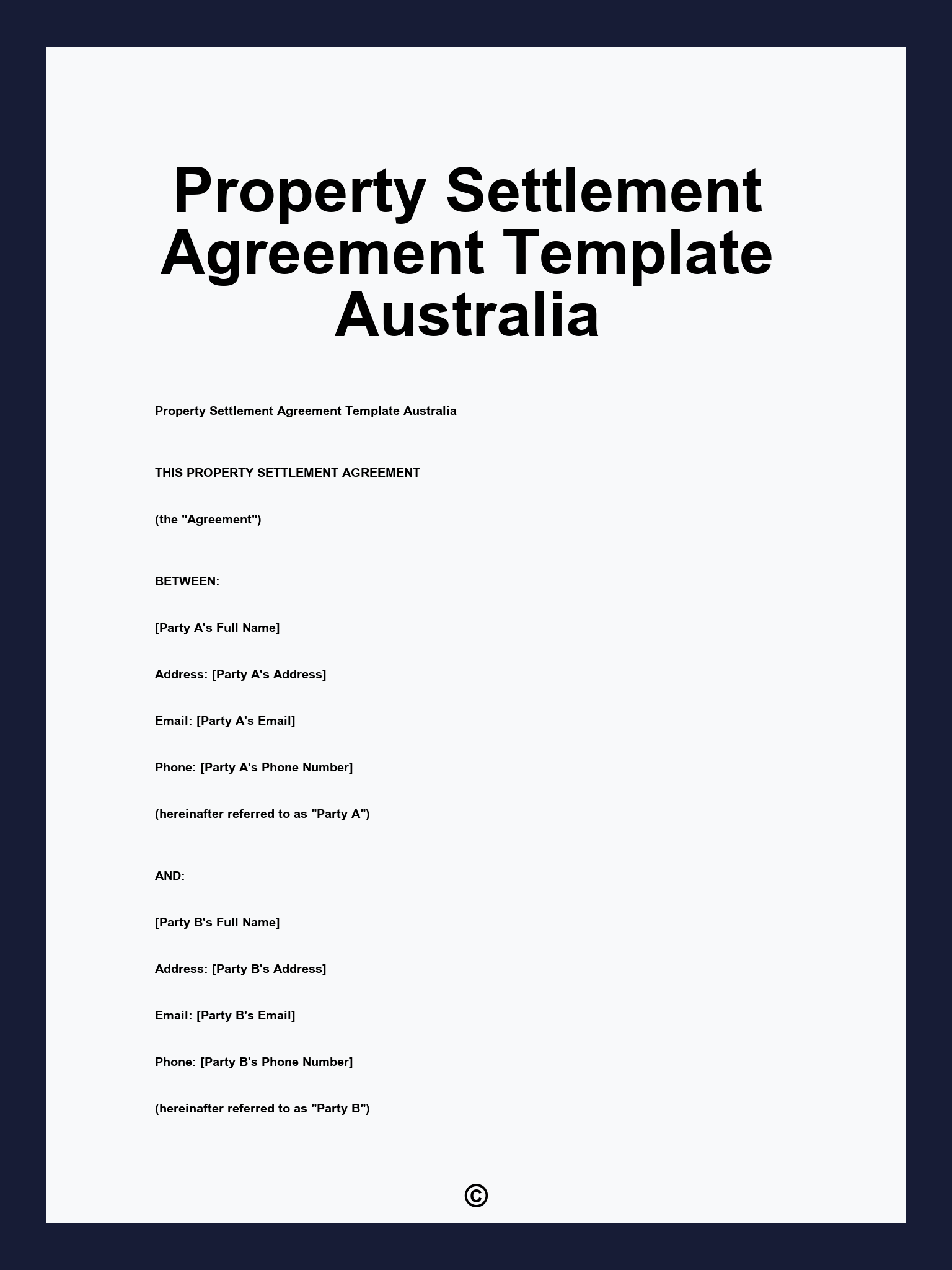 Property Settlement Agreement Template Australia