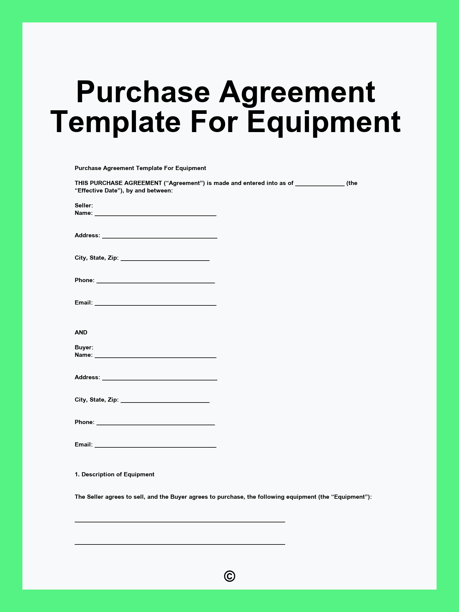 Purchase Agreement Template For Equipment