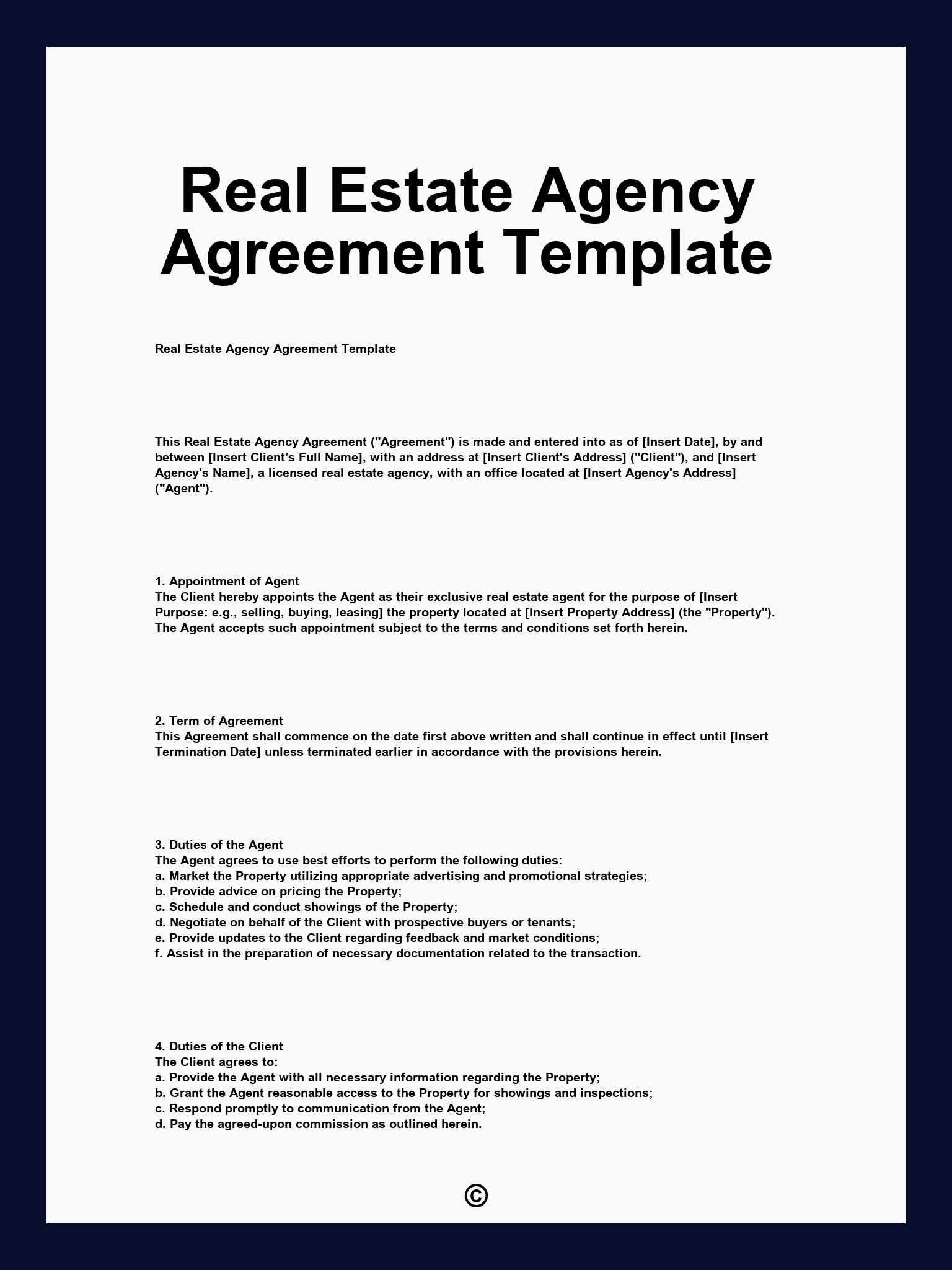 Real Estate Agency Agreement Template