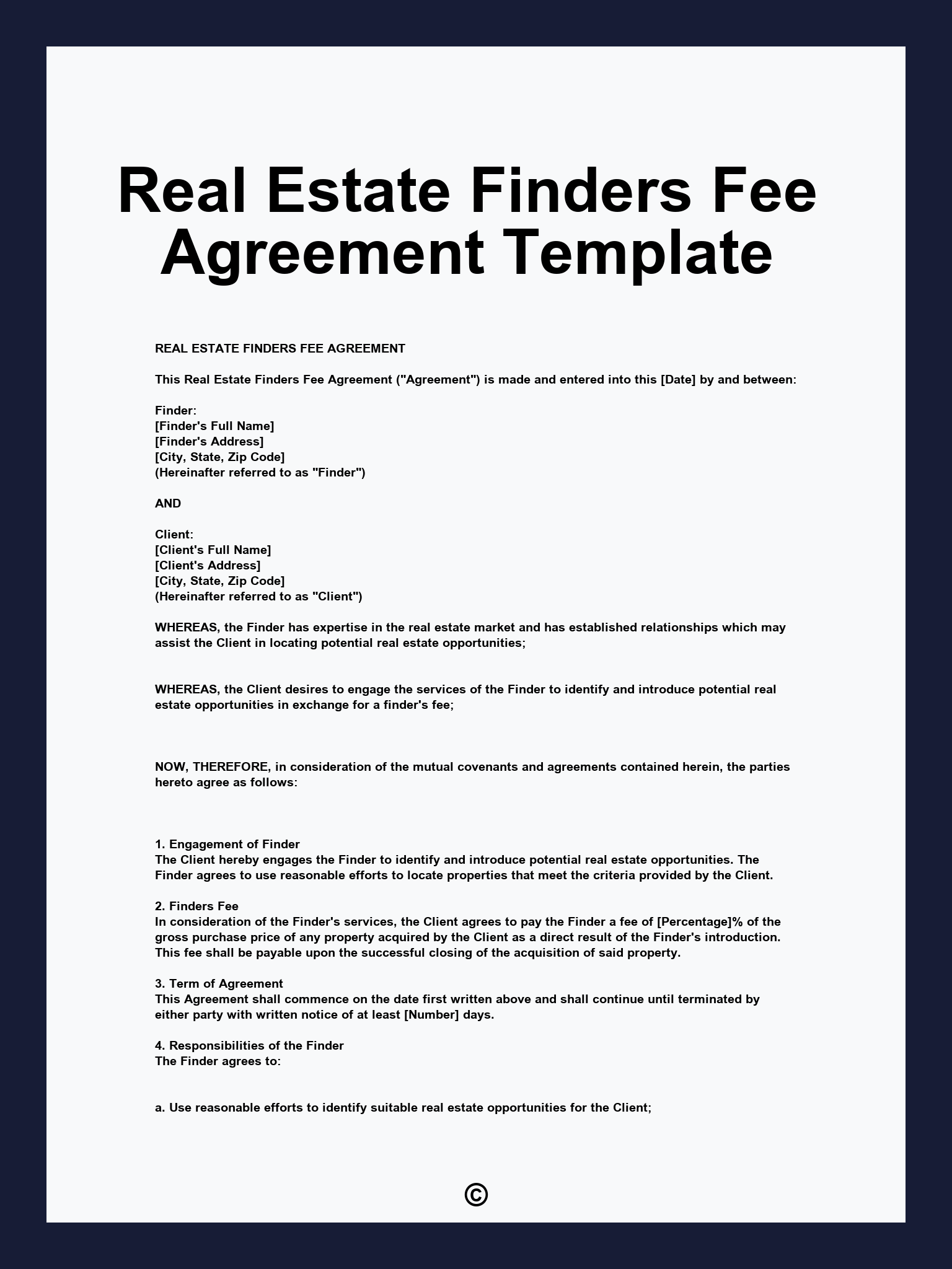 Real Estate Finders Fee Agreement Template