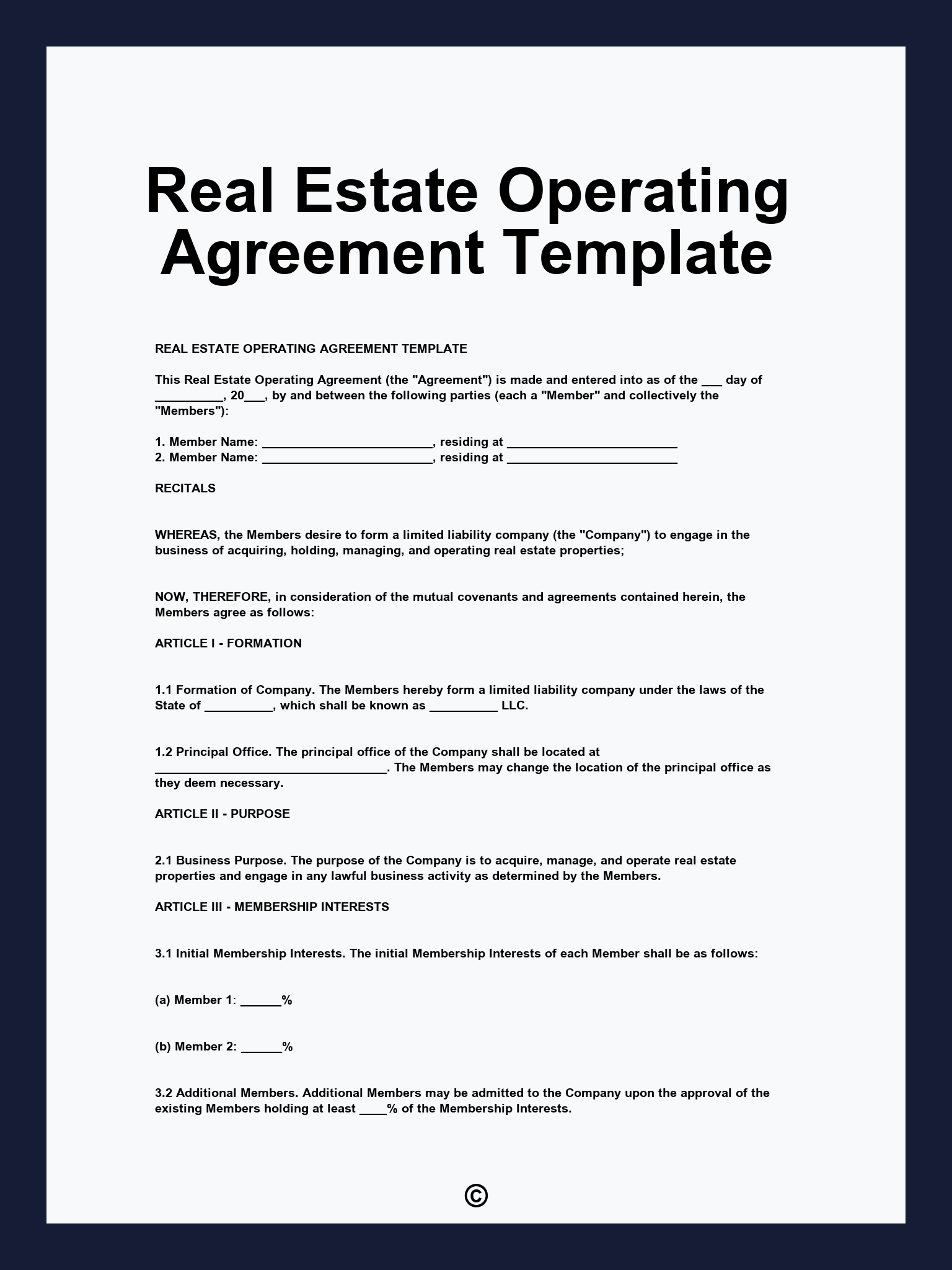 Real Estate Operating Agreement Template