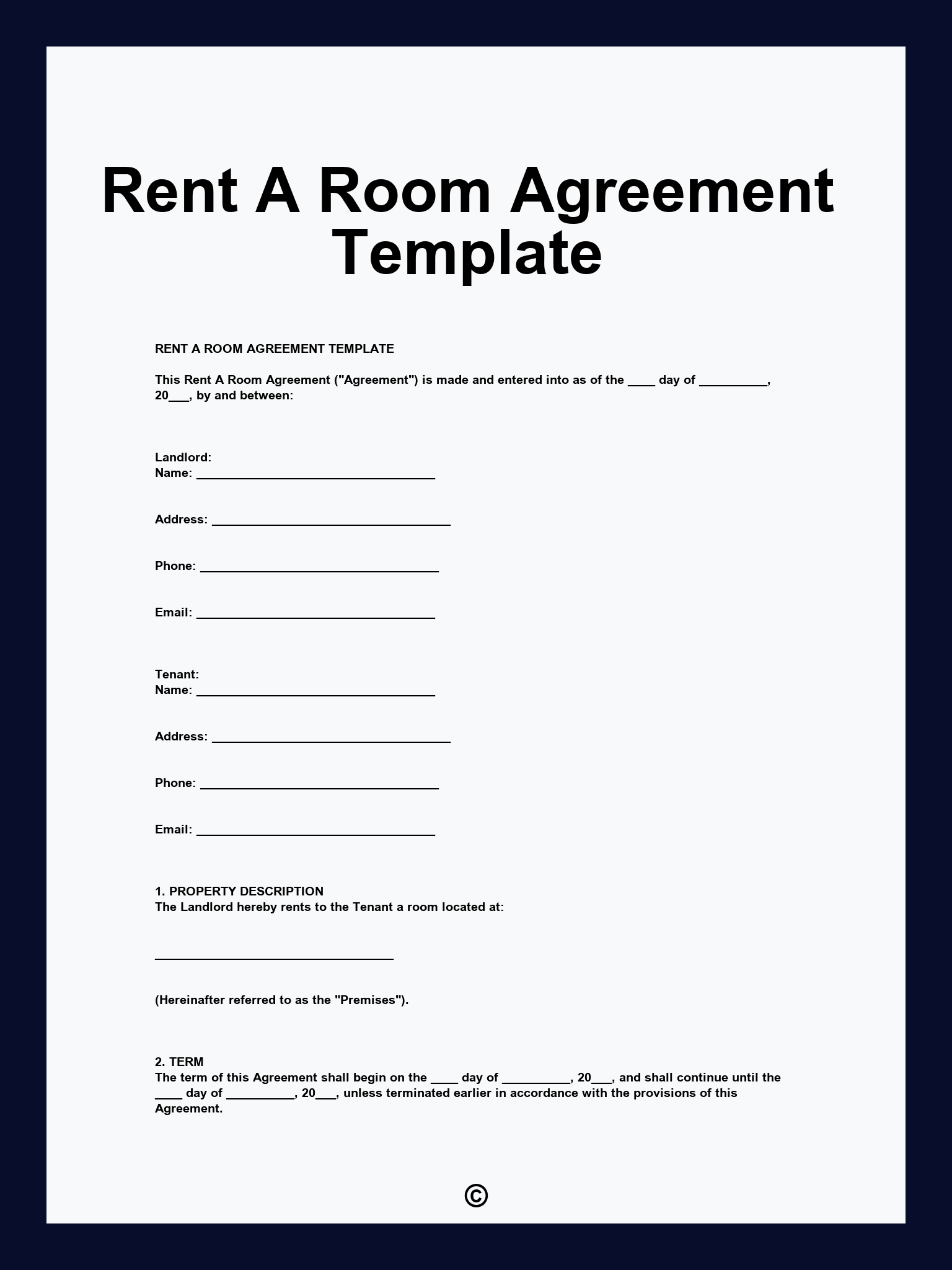 Rent A Room Agreement Template