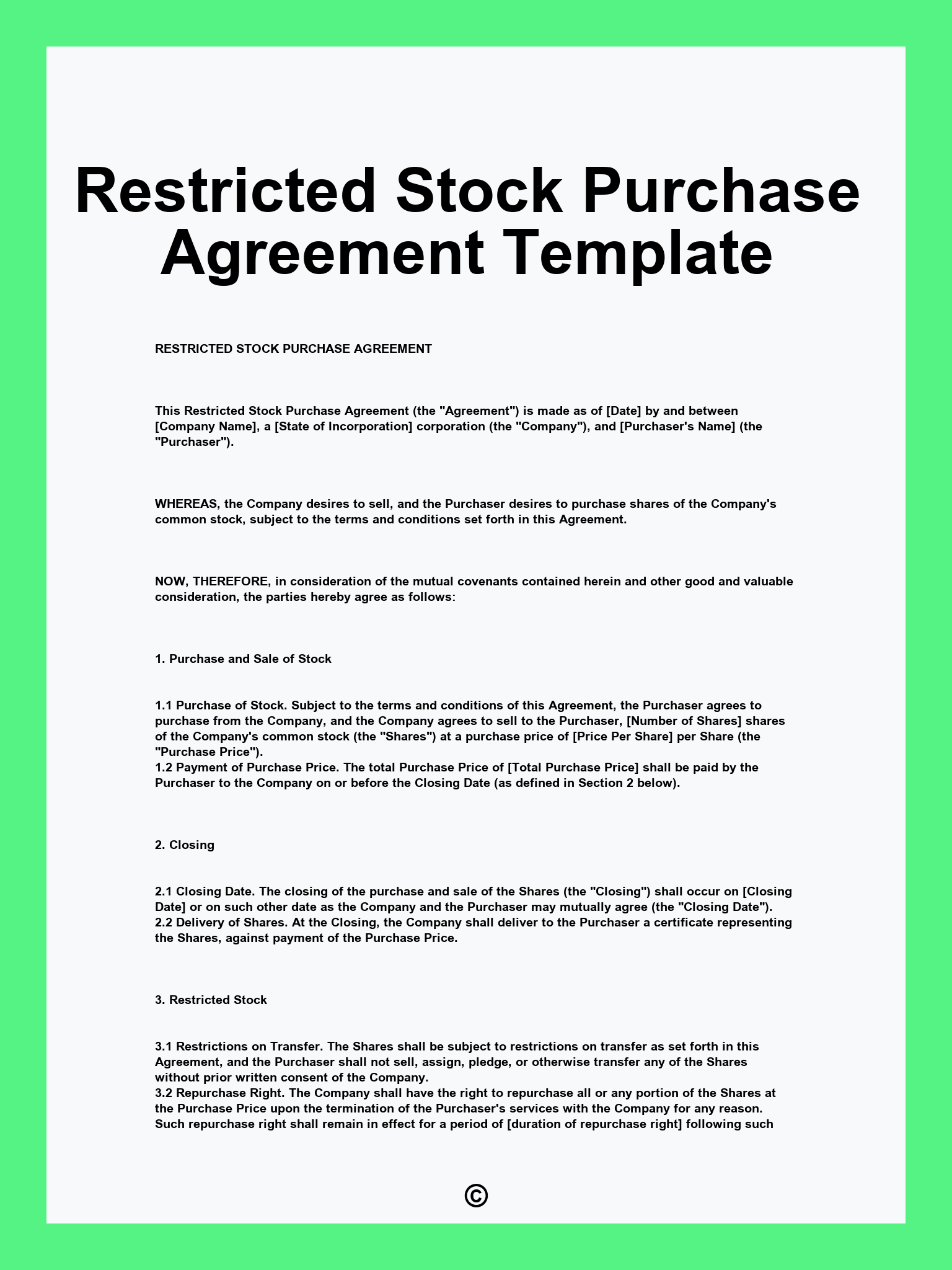Restricted Stock Purchase Agreement Template