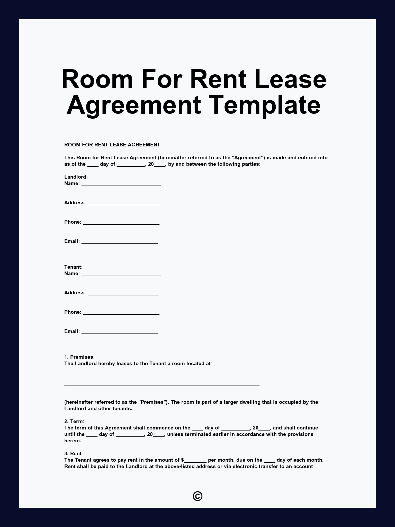 Room For Rent Lease Agreement Template