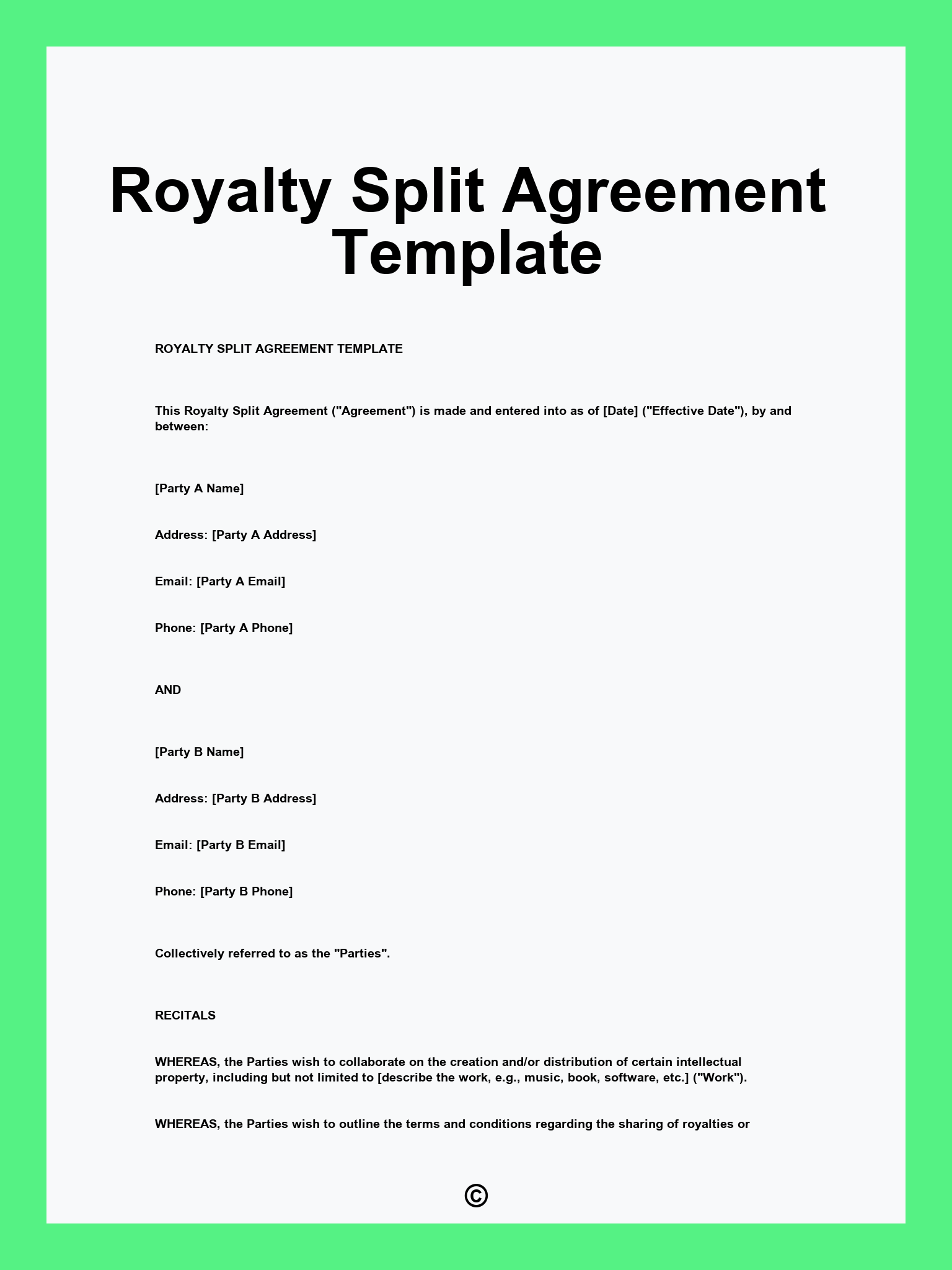 Royalty Split Agreement Template