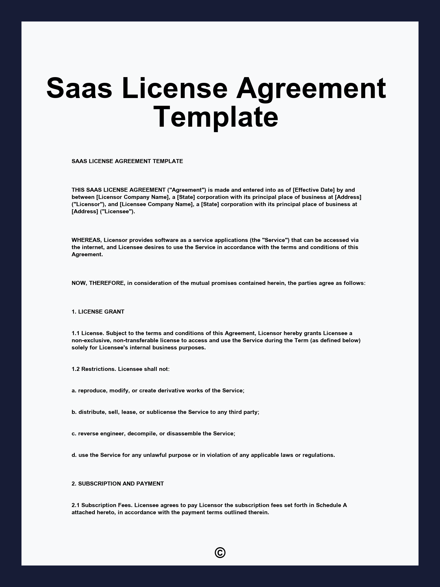 Saas License Agreement Template