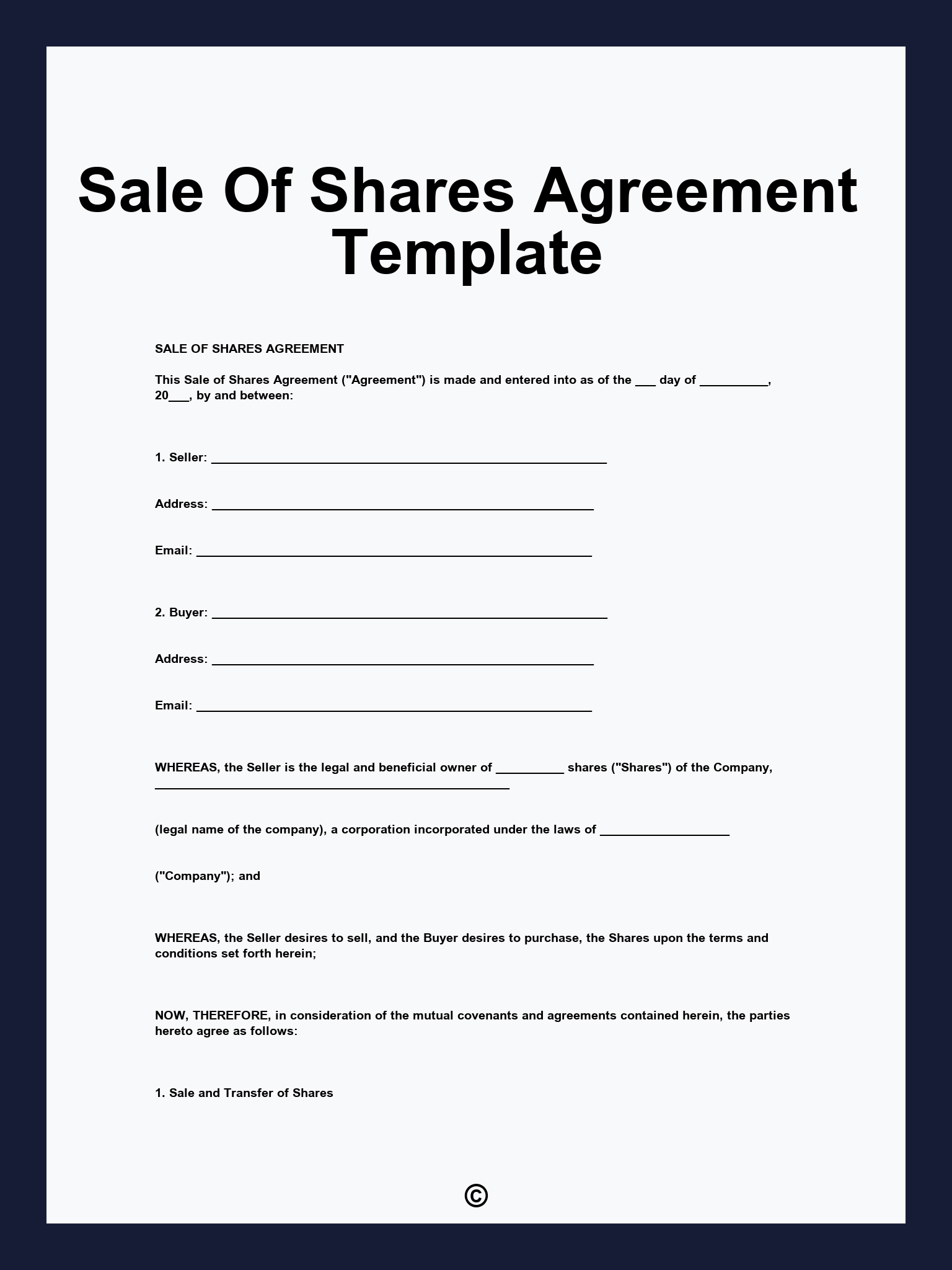 Sale Of Shares Agreement Template