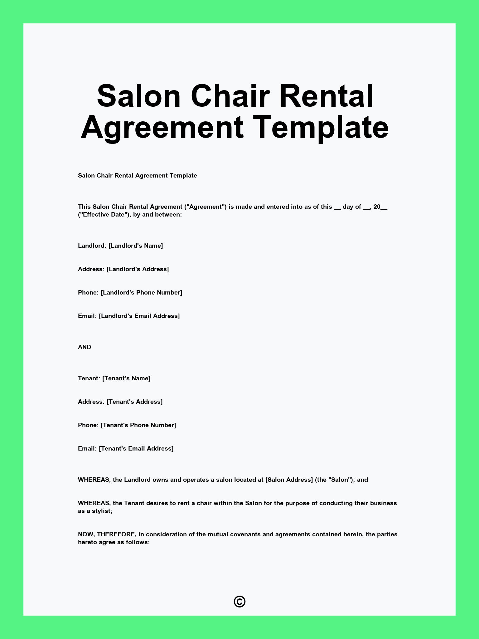 Salon Chair Rental Agreement Template