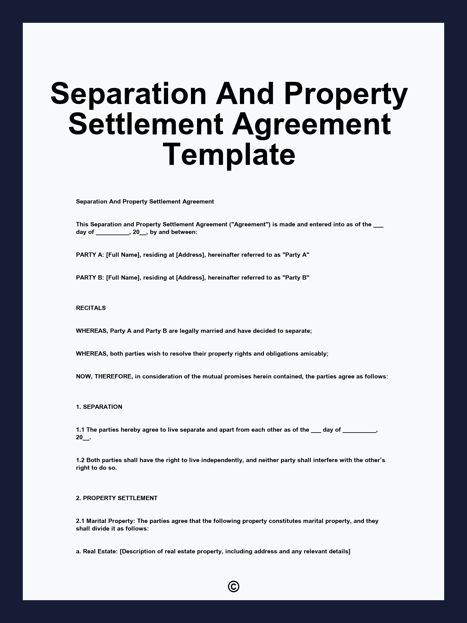 Separation And Property Settlement Agreement Template