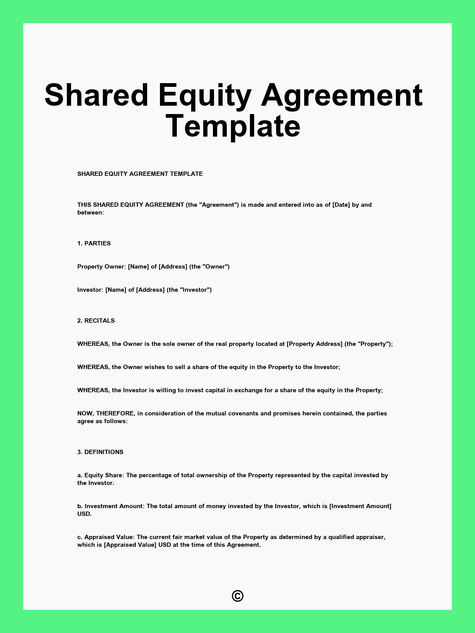 Shared Equity Agreement Template