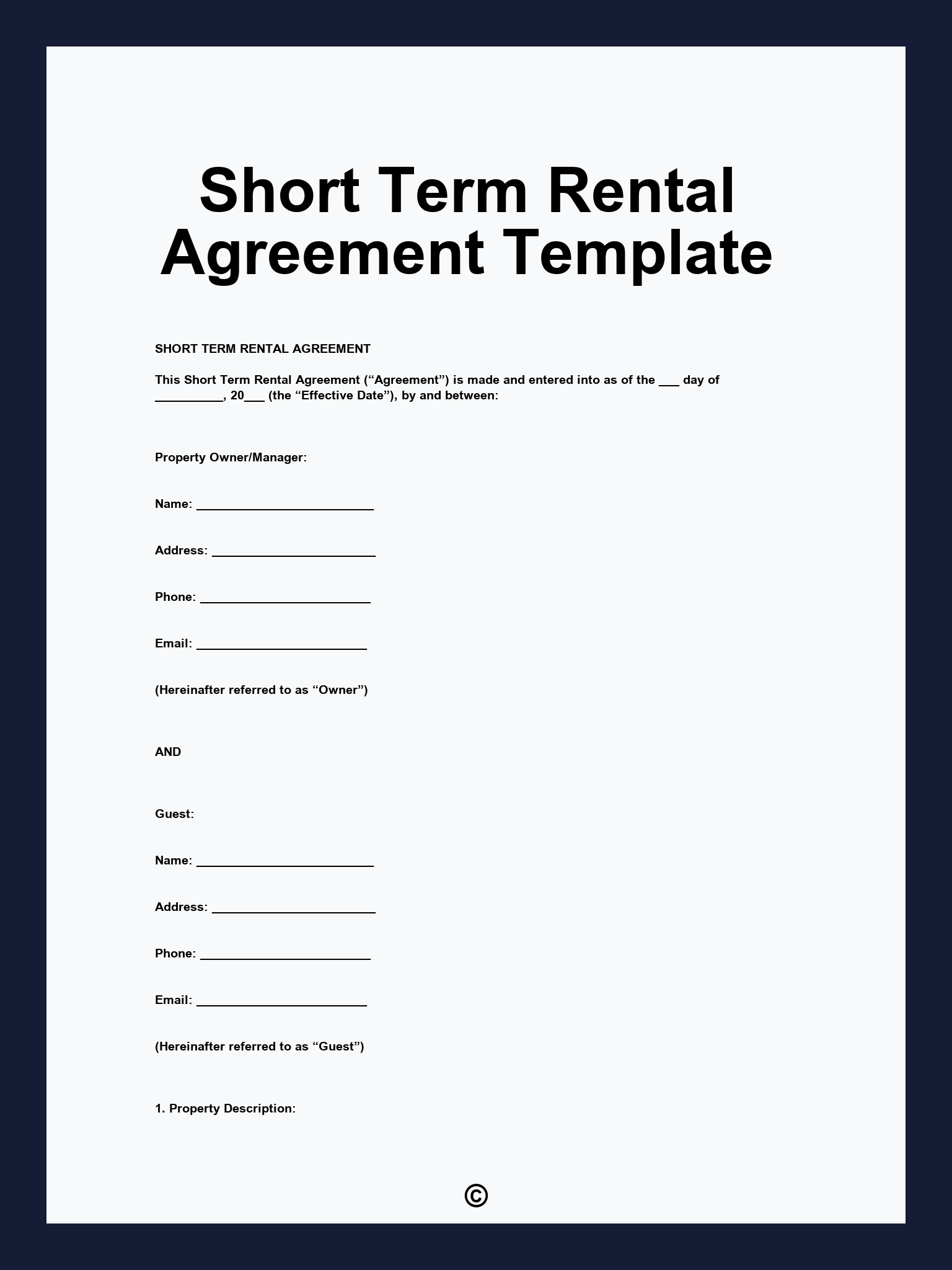 Short Term Rental Agreement Template