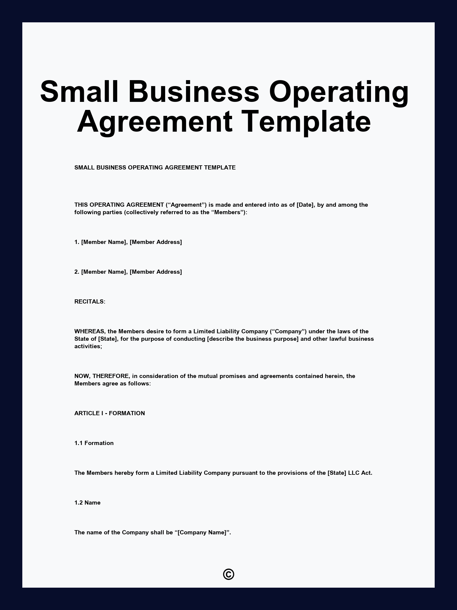 Small Business Operating Agreement Template