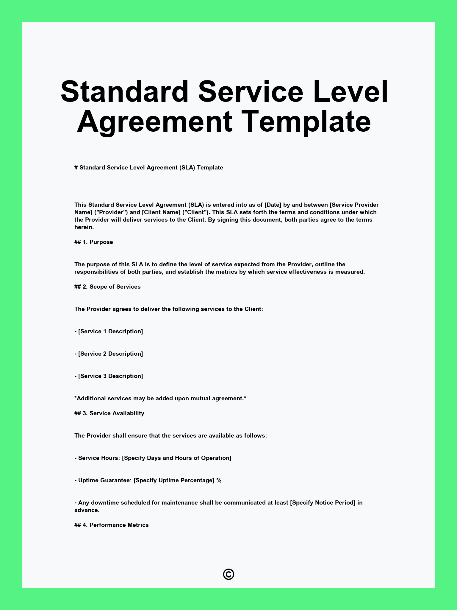 Standard Service Level Agreement Template