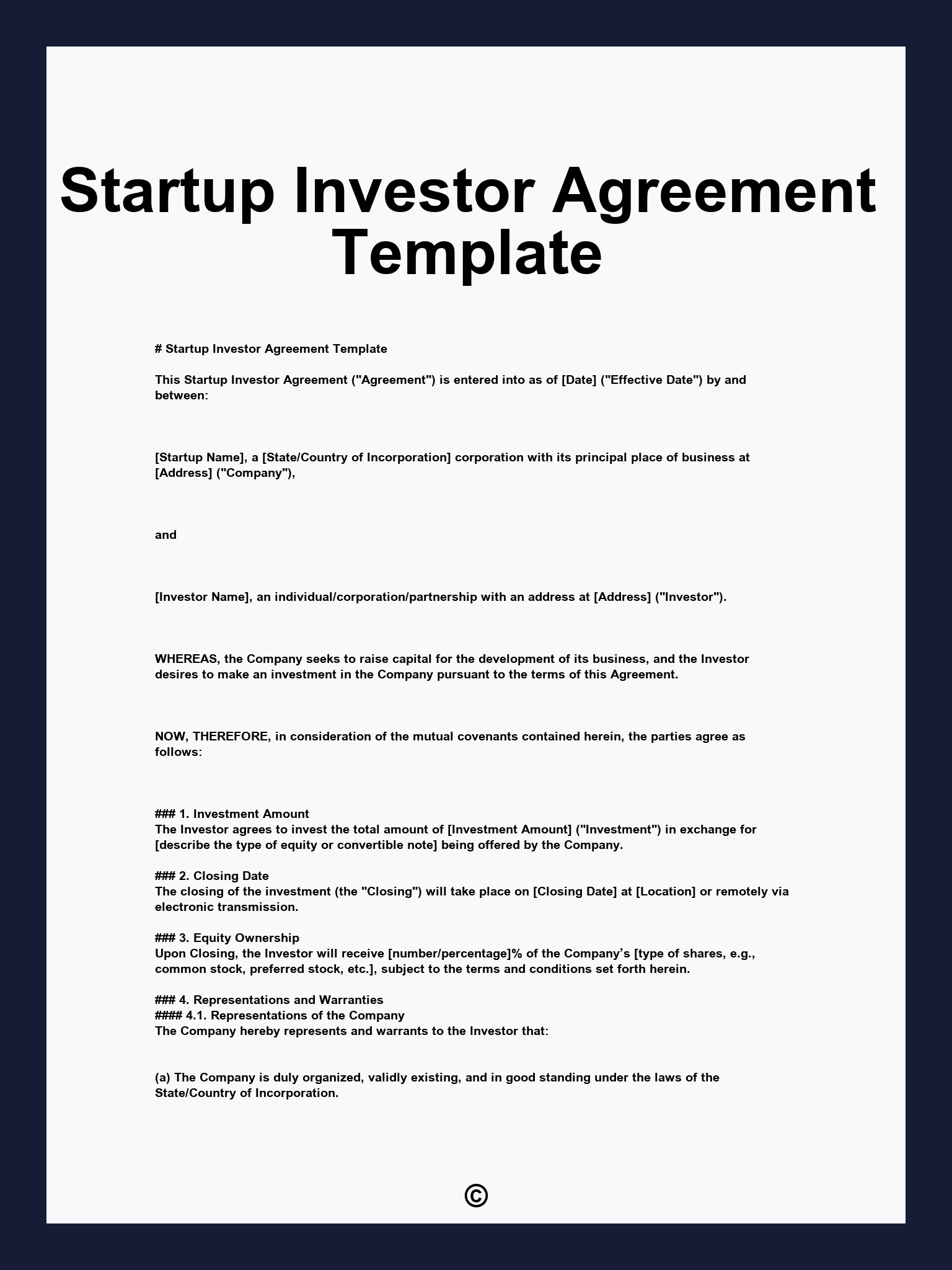 Startup Investor Agreement Template