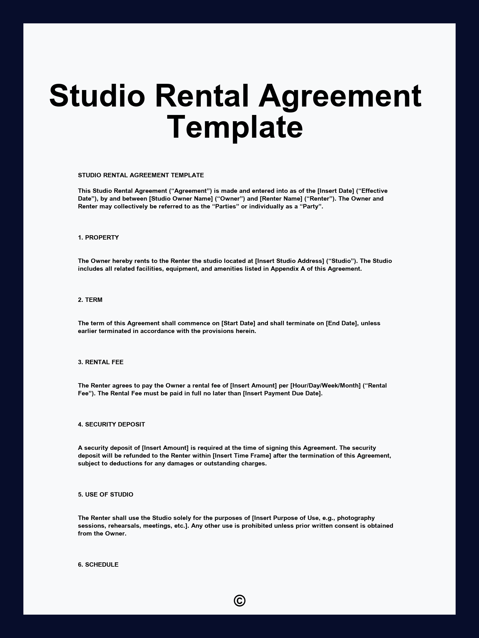 Studio Rental Agreement Template