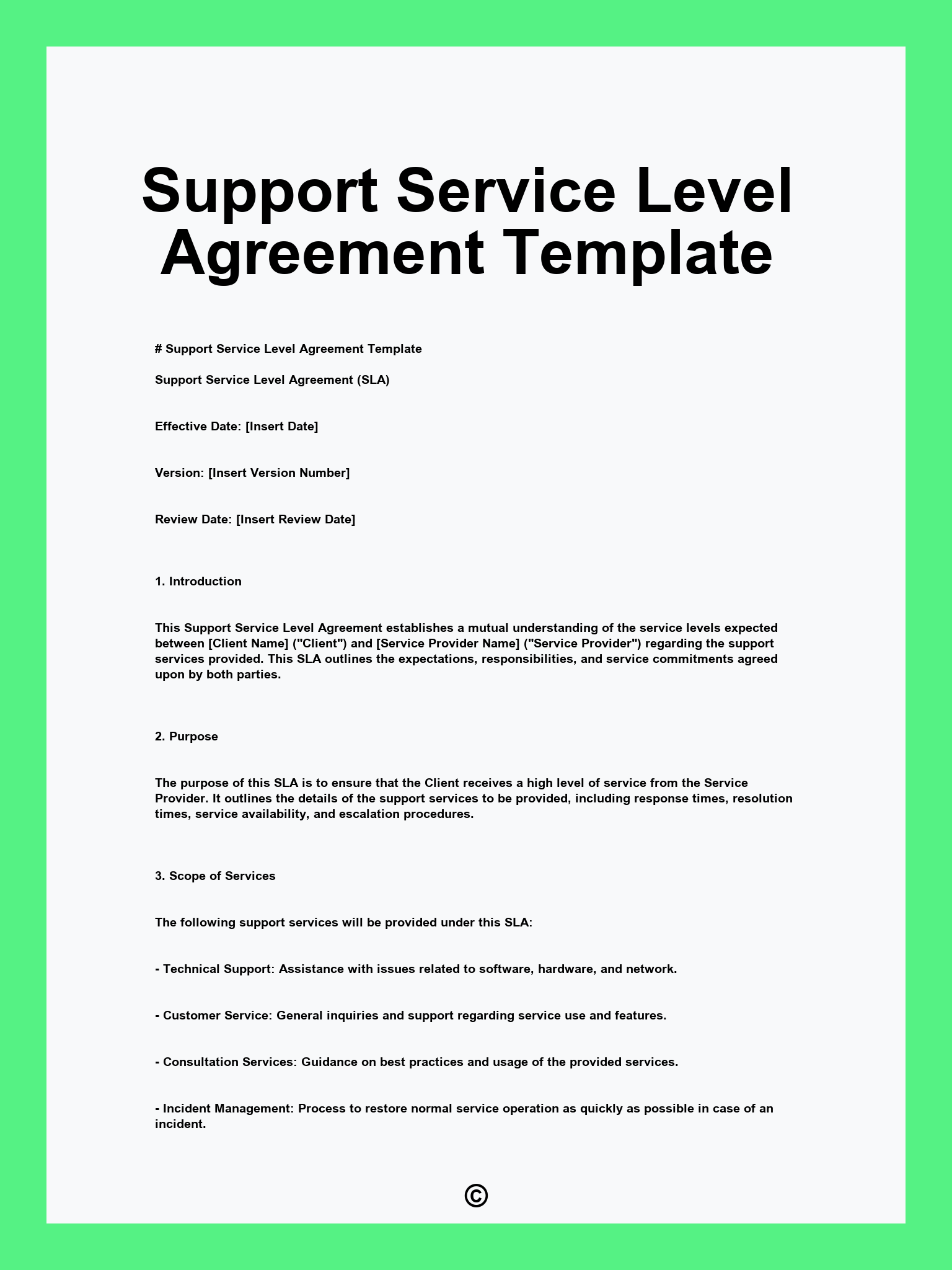 Support Service Level Agreement Template