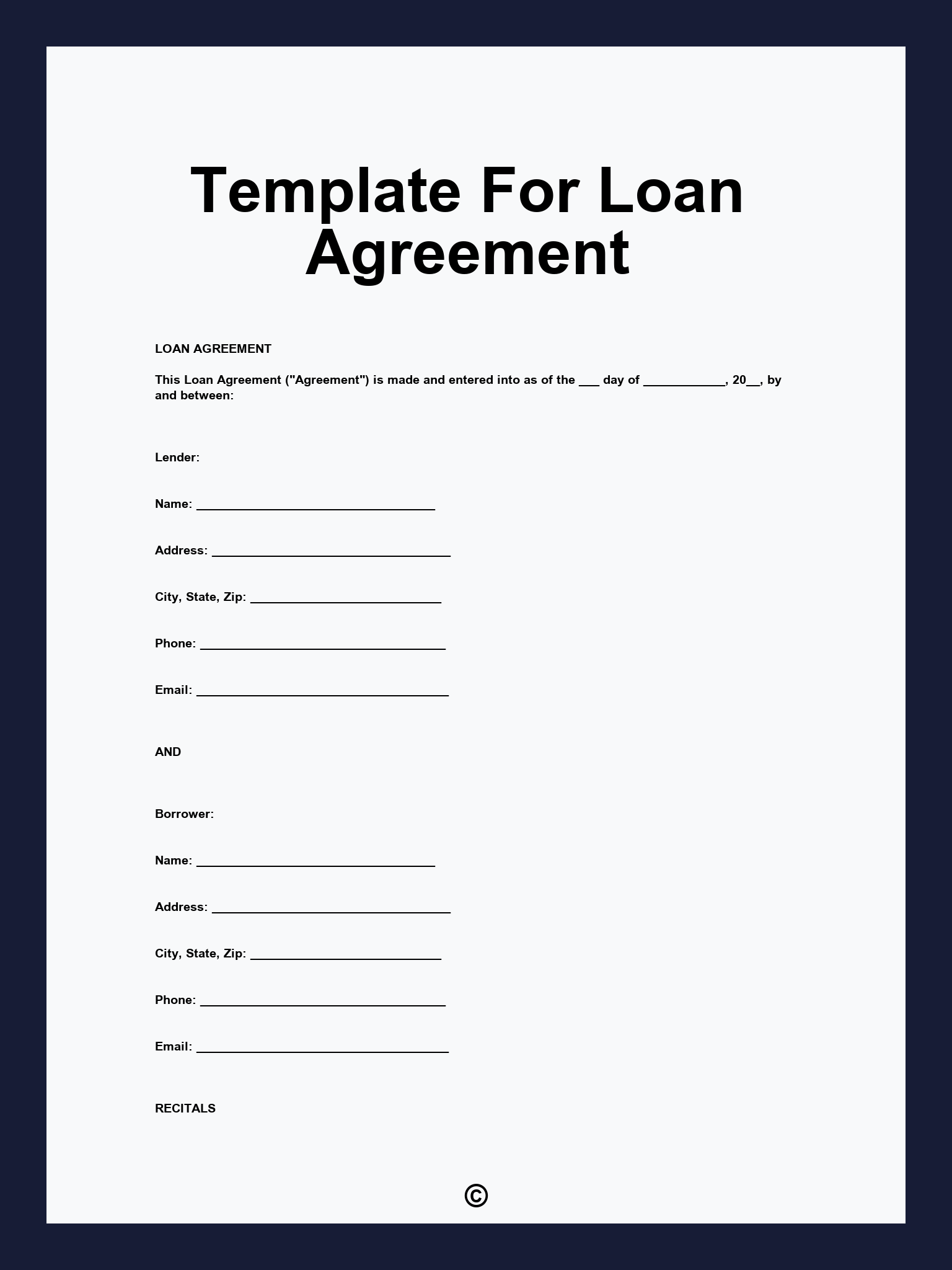 Template For Loan Agreement