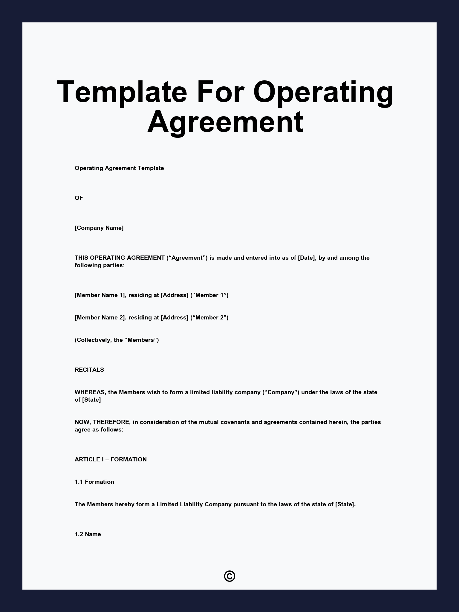 Template For Operating Agreement
