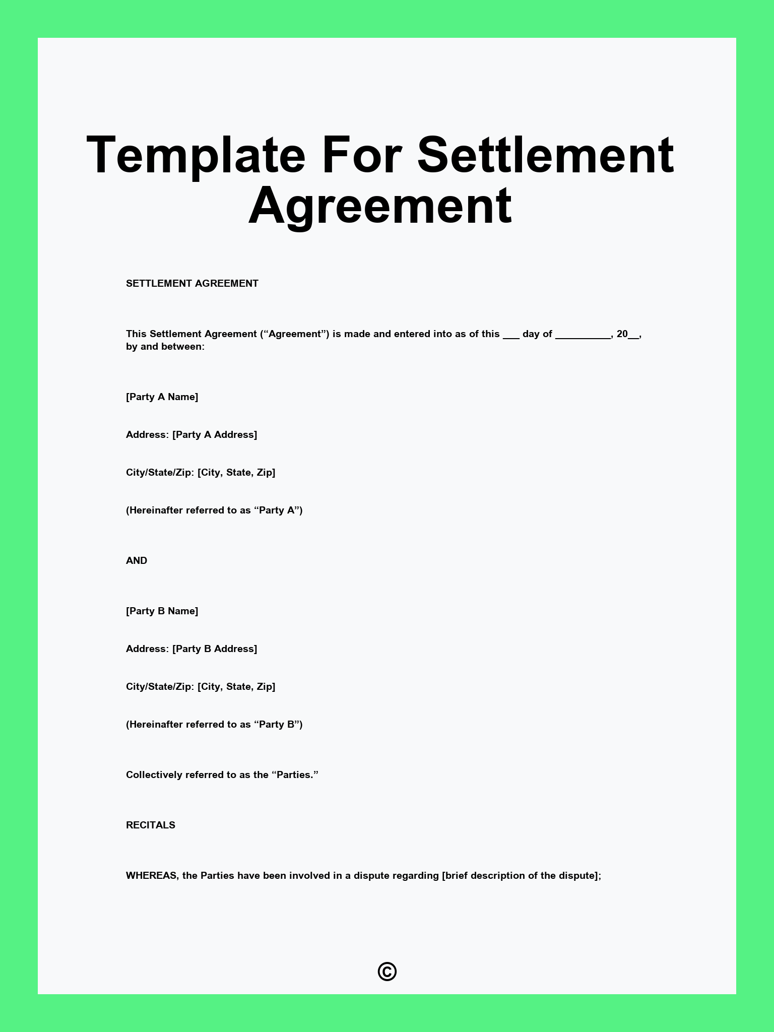 Template For Settlement Agreement