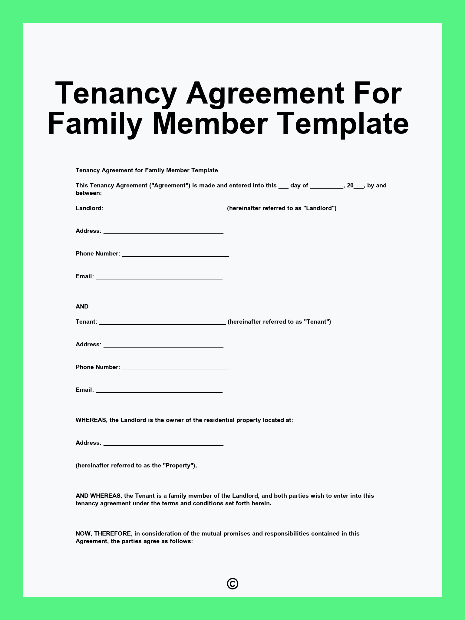 Tenancy Agreement For Family Member Template