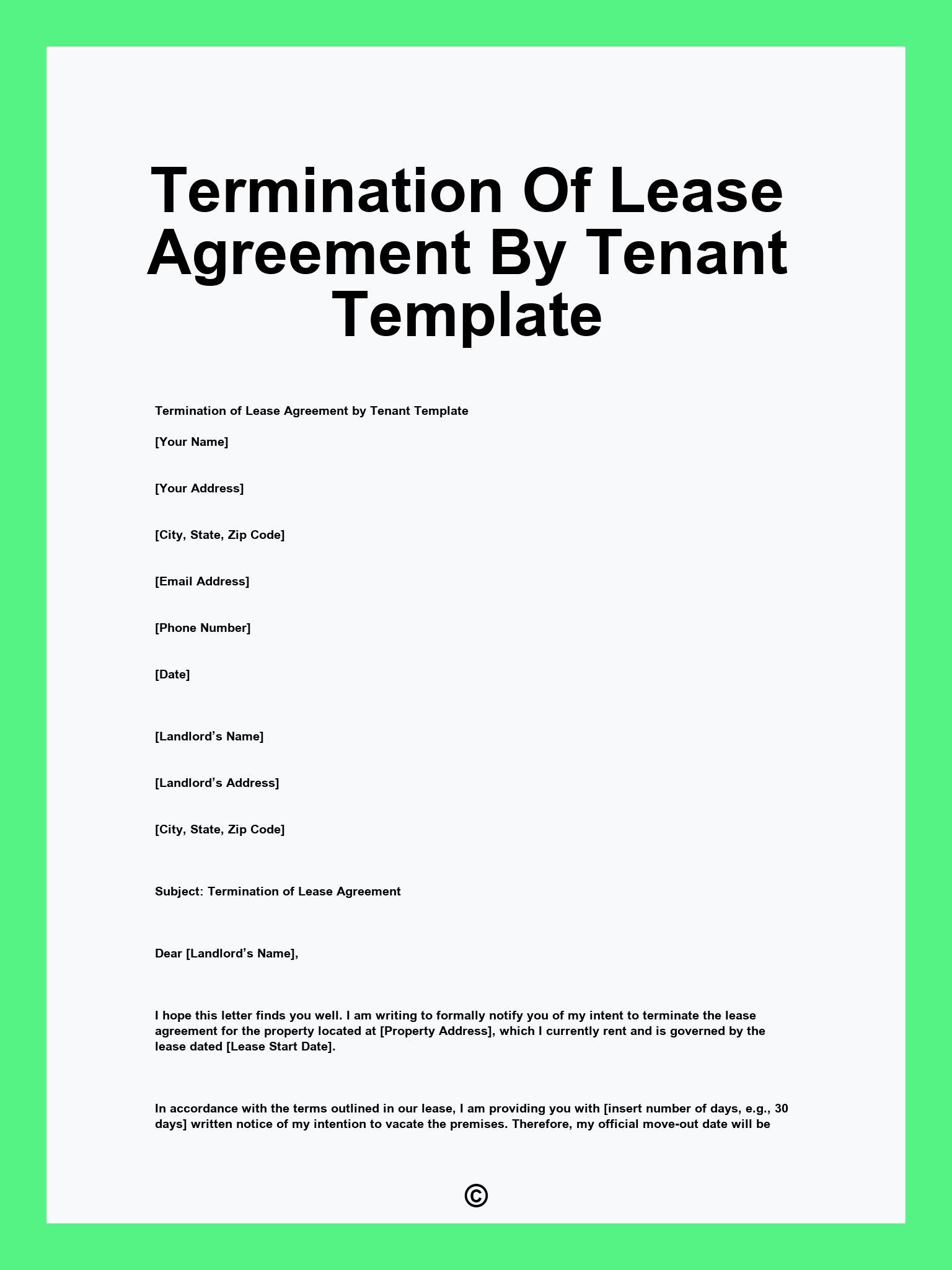 Termination Of Lease Agreement By Tenant Template
