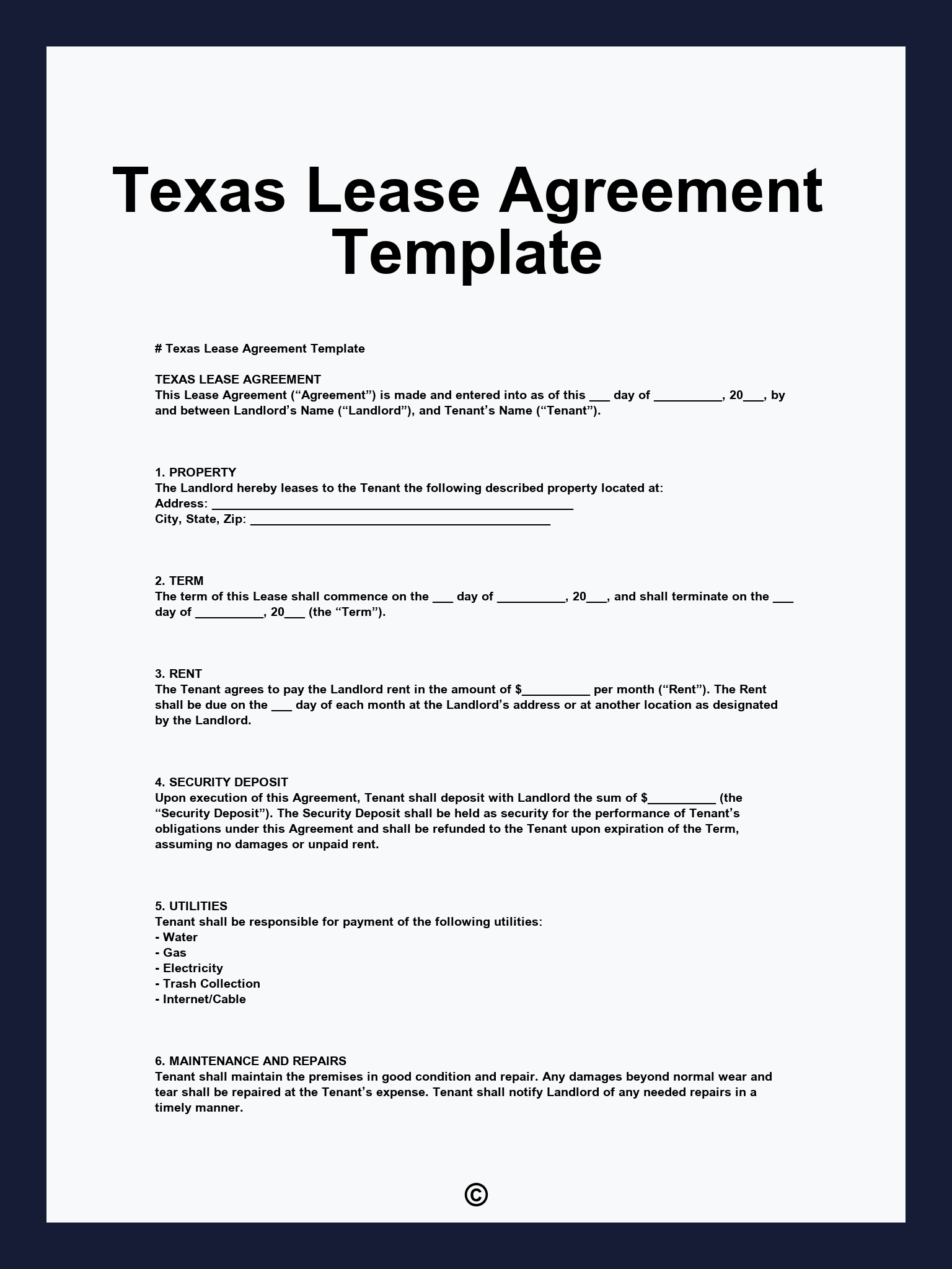 Texas Lease Agreement Template