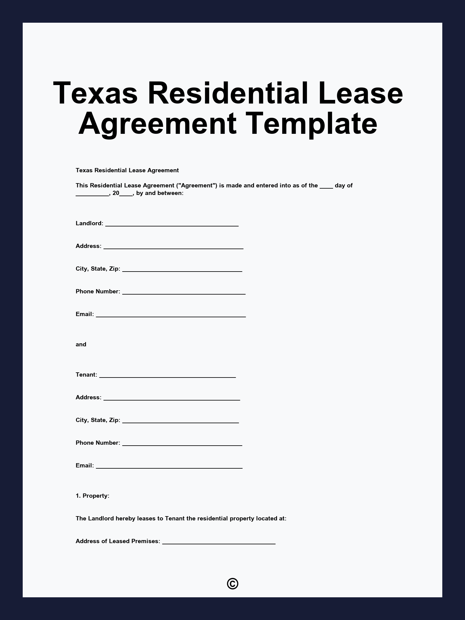 Texas Residential Lease Agreement Template