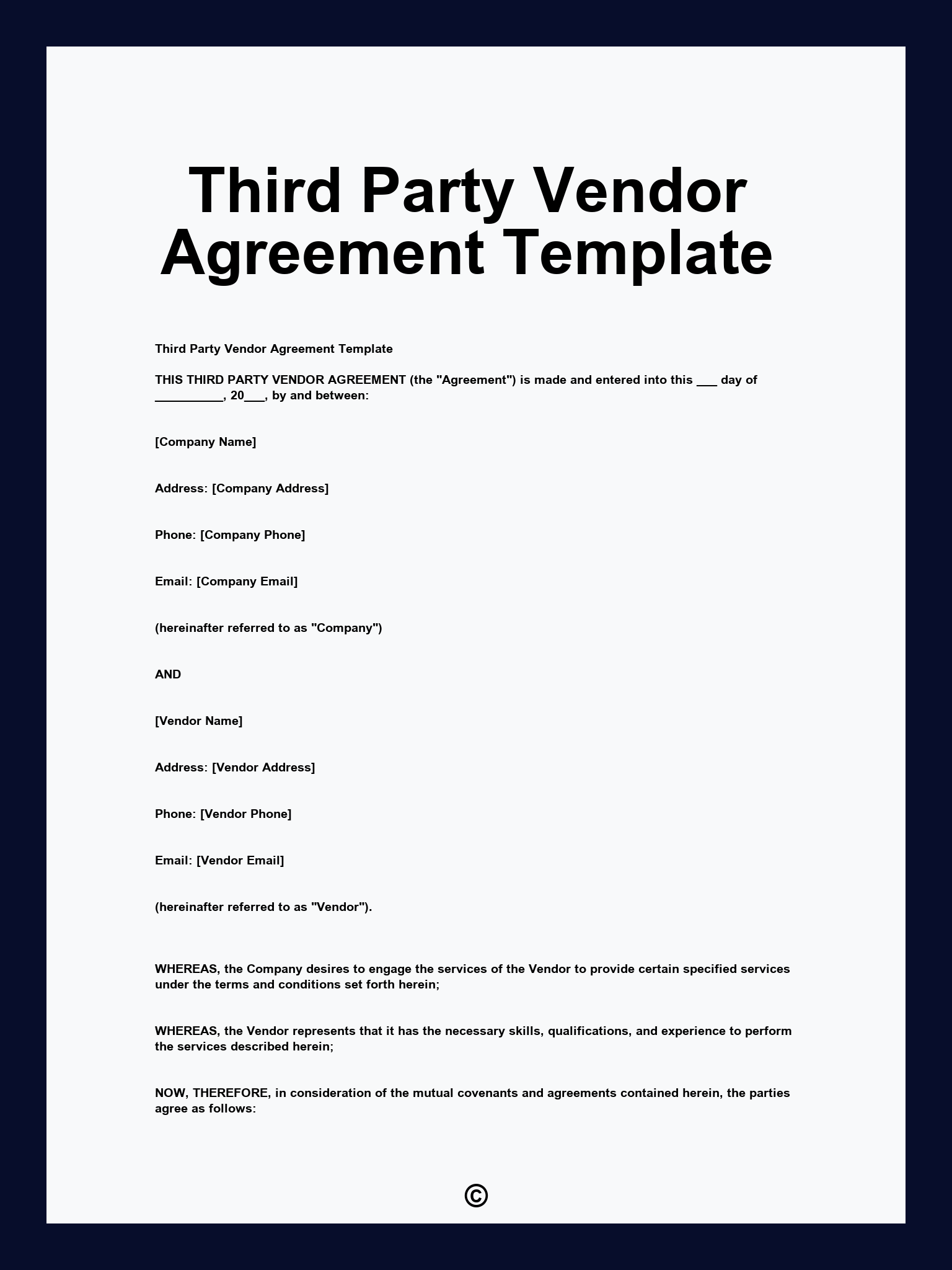 Third Party Vendor Agreement Template