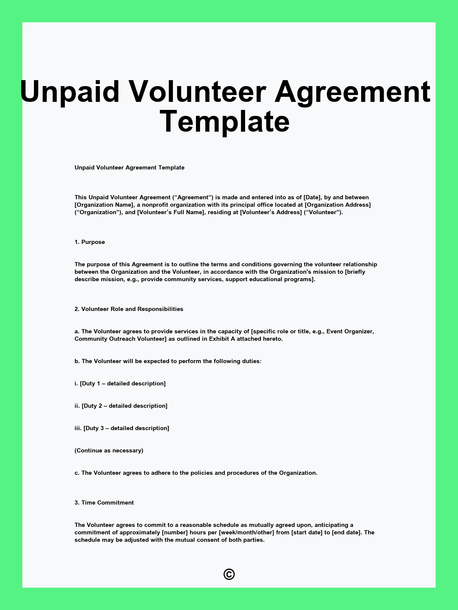 Unpaid Volunteer Agreement Template