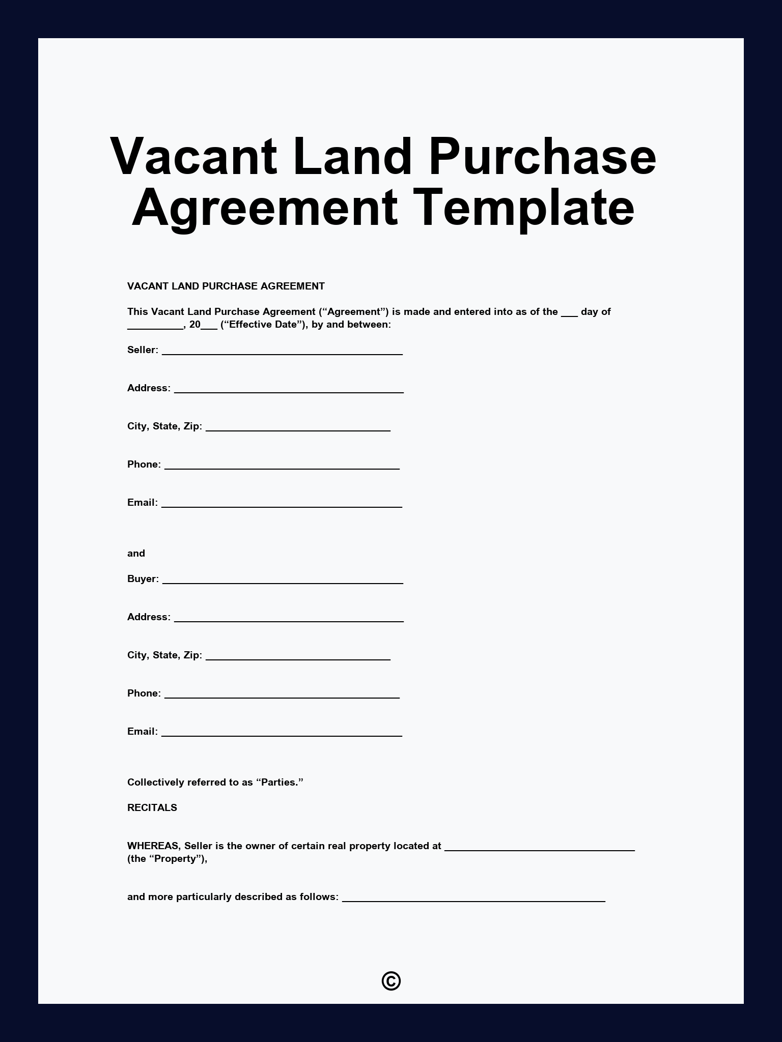 Vacant Land Purchase Agreement Template